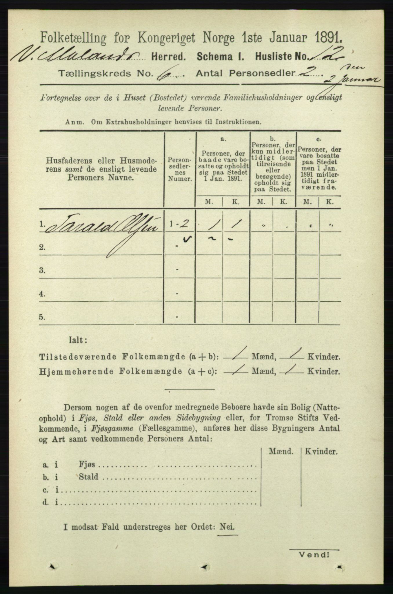 RA, Folketelling 1891 for 0926 Vestre Moland herred, 1891, s. 2281