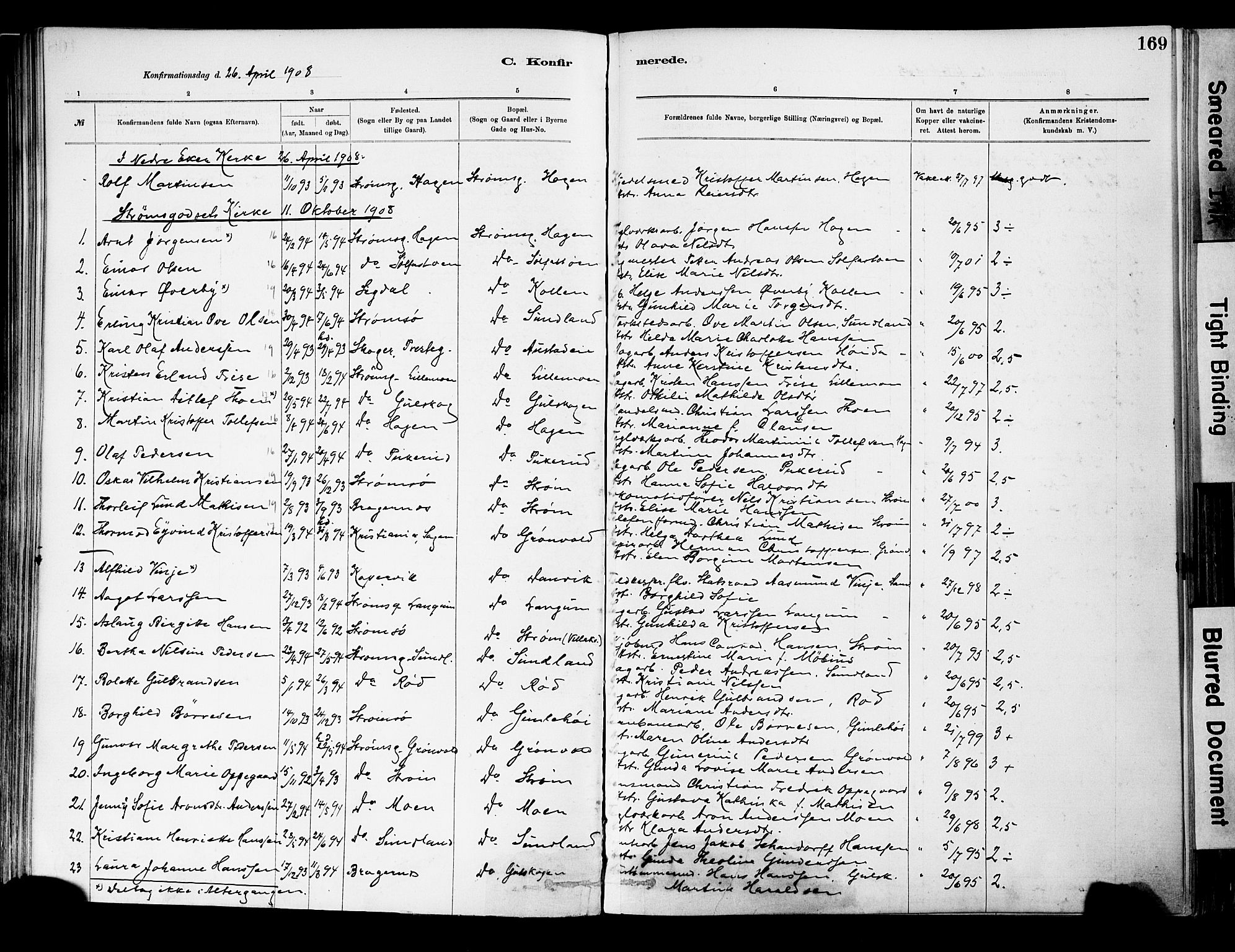 Strømsgodset kirkebøker, AV/SAKO-A-324/F/Fa/L0001: Ministerialbok nr. 1, 1885-1909, s. 169