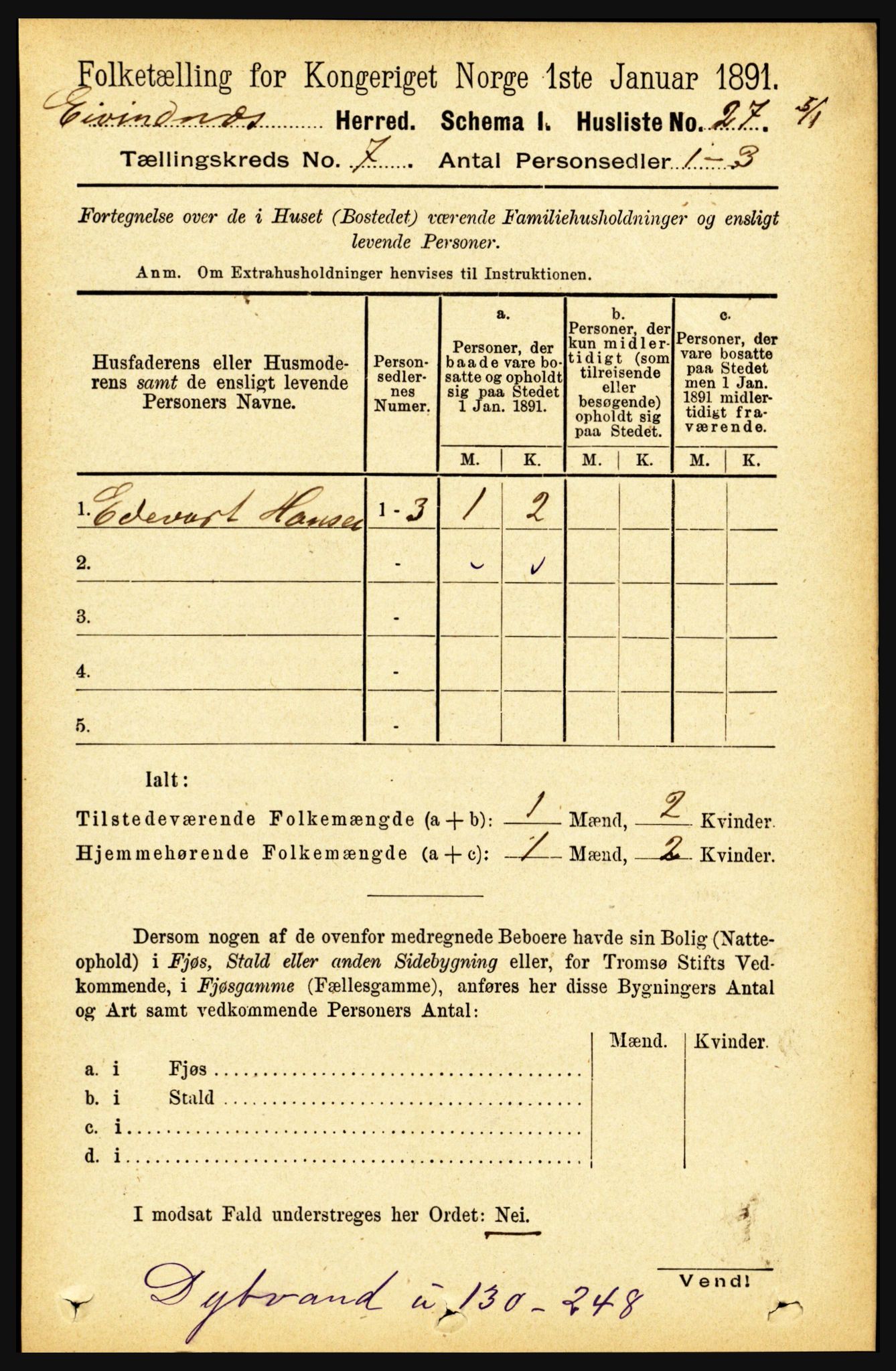 RA, Folketelling 1891 for 1853 Evenes herred, 1891, s. 2148