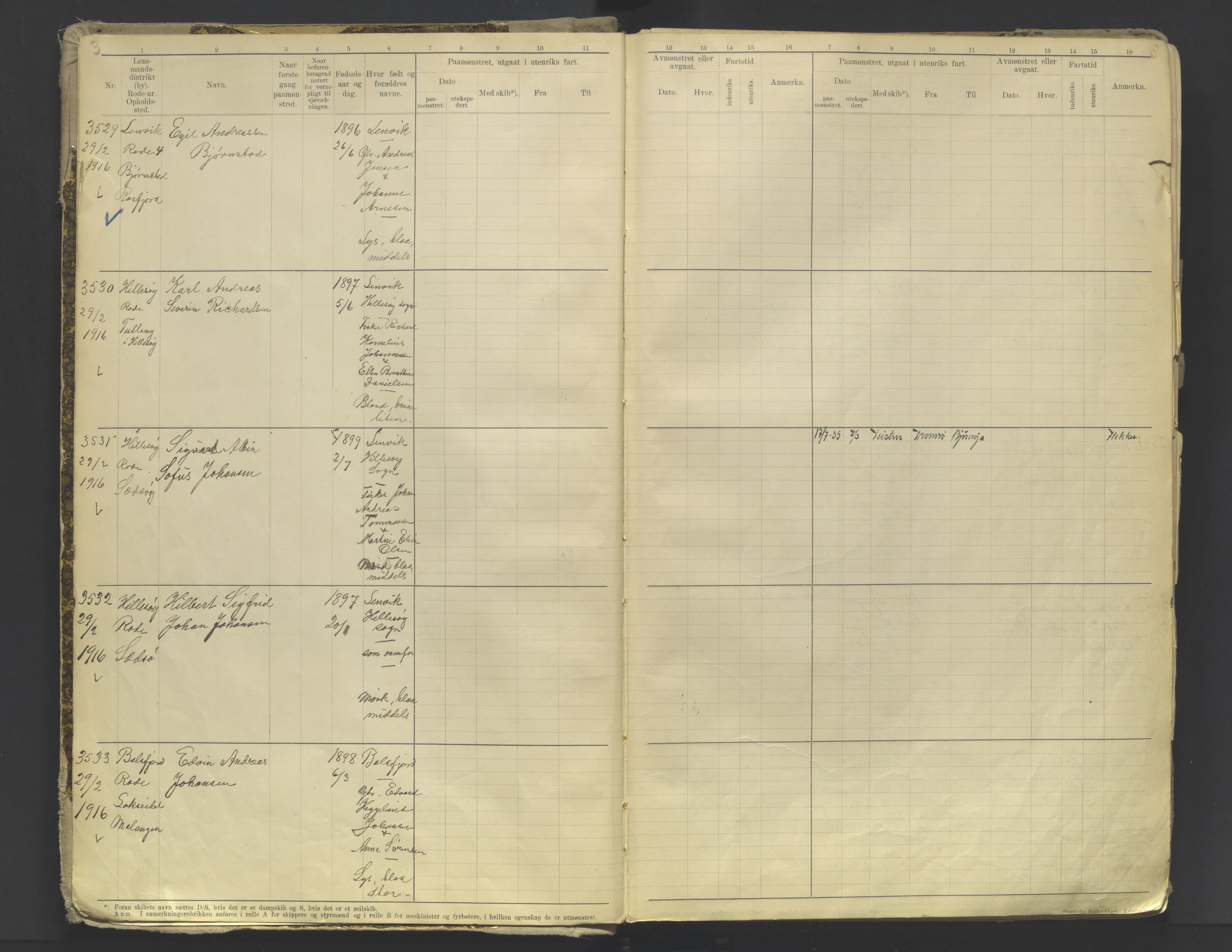 Tromsø sjømannskontor/innrullerings-/mønstringsdistrikt, AV/SATØ-S-0243/F/Fb/L0010: Annotasjonsrulle. Defekt: løs innbinding. Nr. 3519-4972, 1916-1920