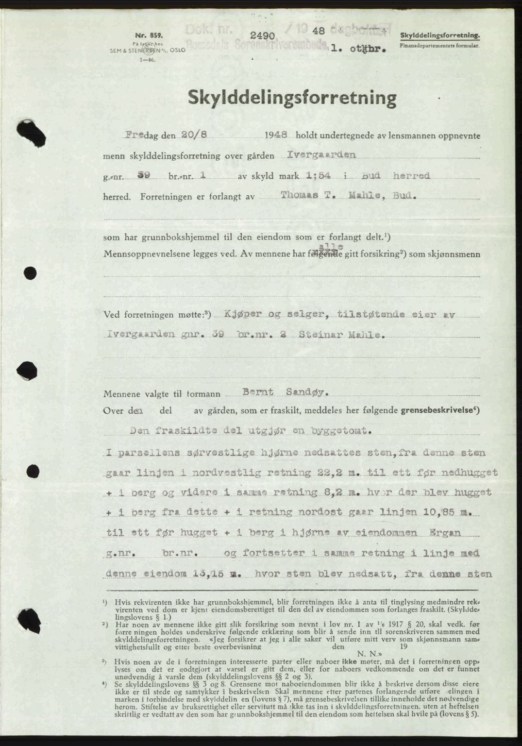 Romsdal sorenskriveri, SAT/A-4149/1/2/2C: Pantebok nr. A27, 1948-1948, Dagboknr: 2490/1948