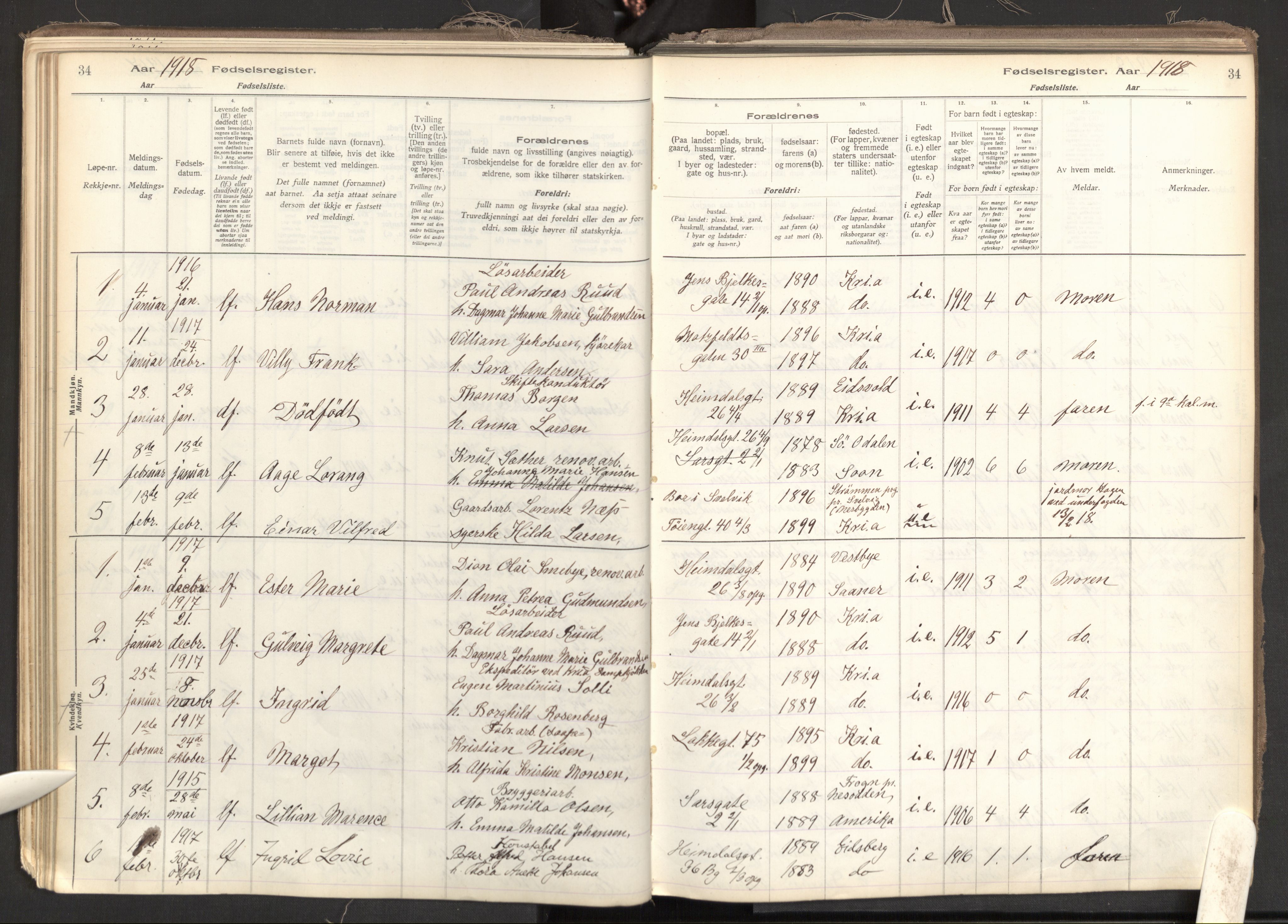 Tøyen prestekontor Kirkebøker, AV/SAO-A-10167a/J/Ja/L0001: Fødselsregister nr. 1, 1916-1944, s. 34