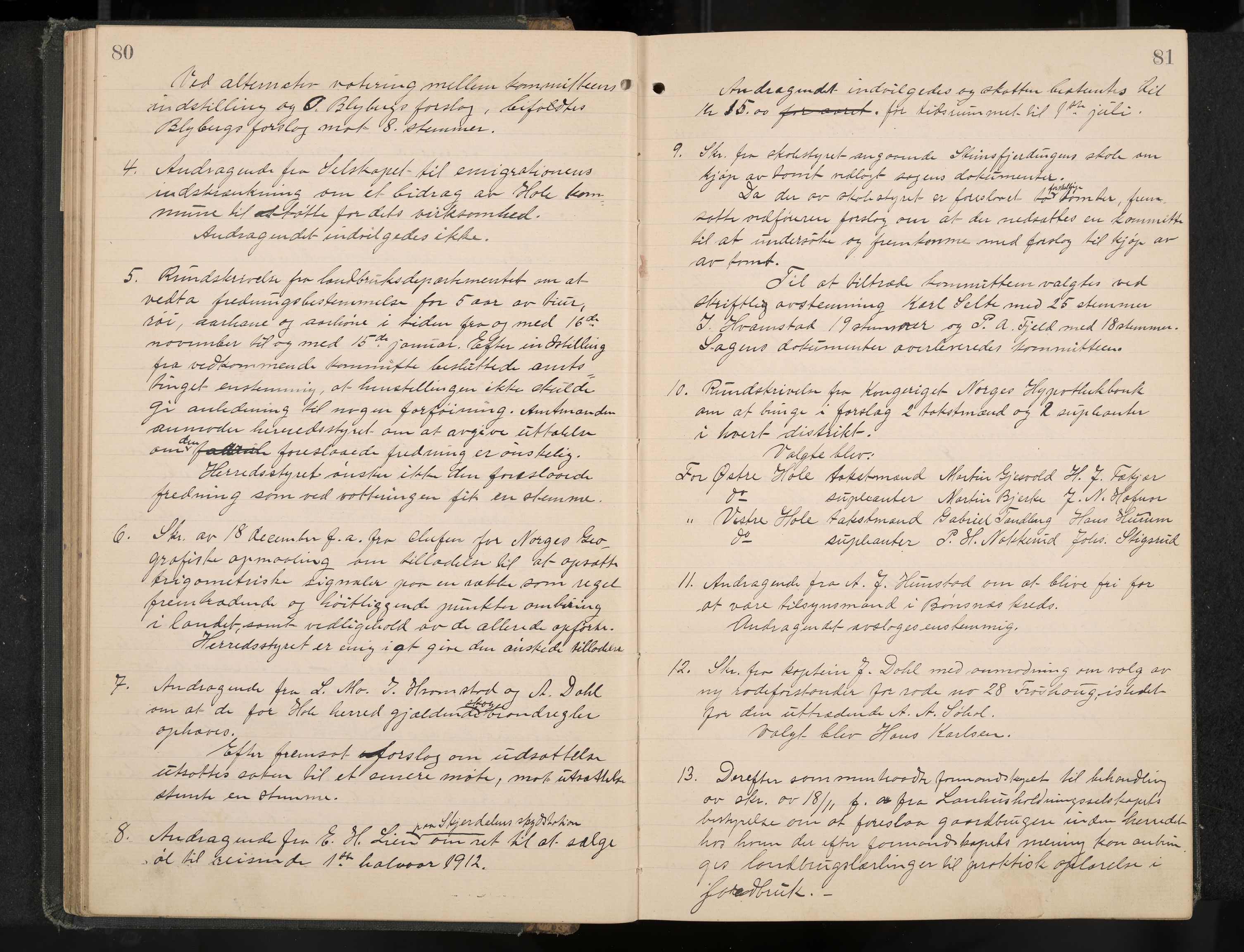 Hole formannskap og sentraladministrasjon, IKAK/0612021-1/A/Aa/L0005: Møtebok, 1911-1916, s. 80-81