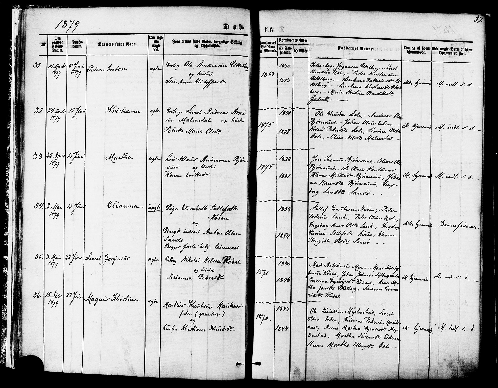 Ministerialprotokoller, klokkerbøker og fødselsregistre - Møre og Romsdal, AV/SAT-A-1454/565/L0749: Ministerialbok nr. 565A03, 1871-1886, s. 37