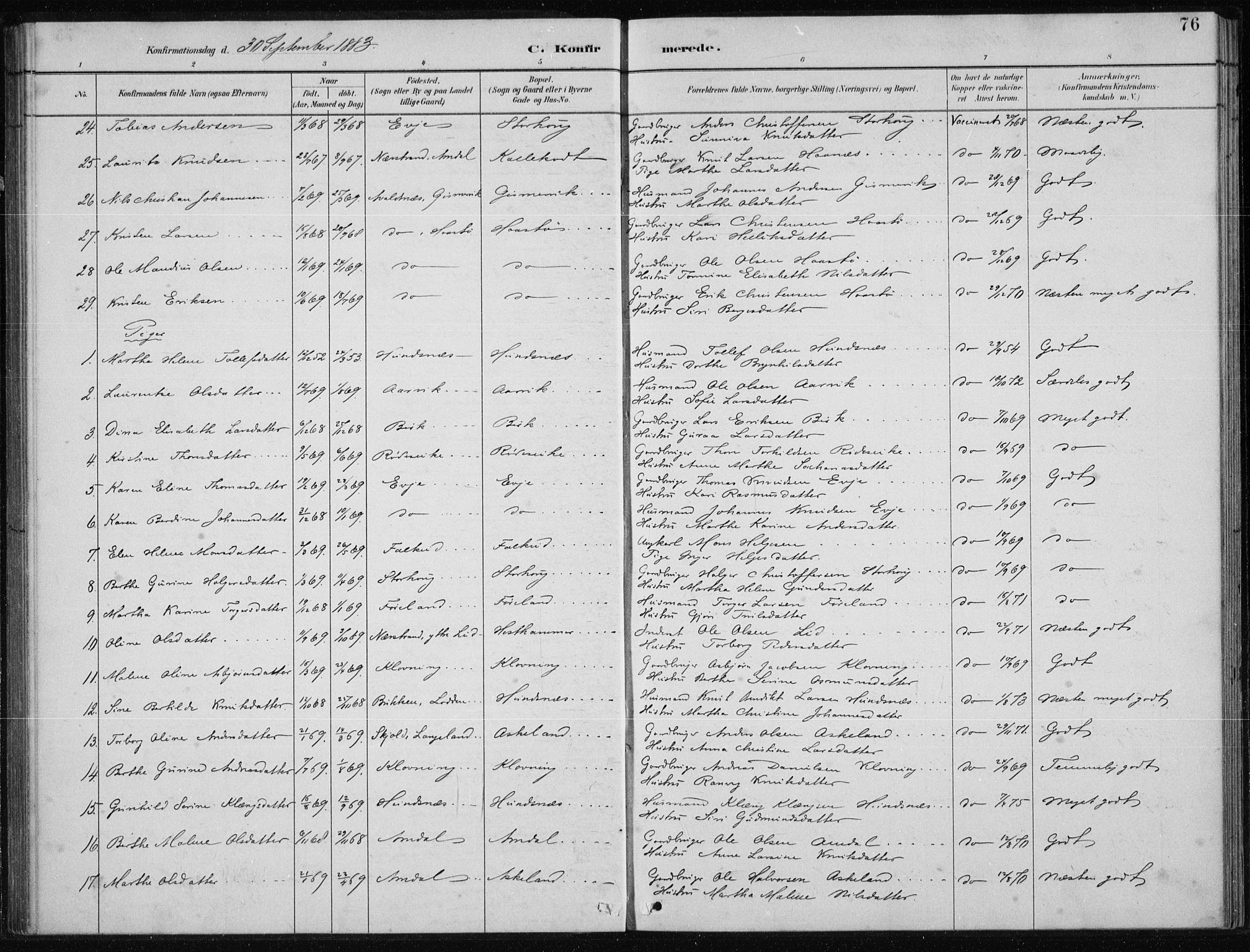 Tysvær sokneprestkontor, AV/SAST-A -101864/H/Ha/Hab/L0004: Klokkerbok nr. B 4, 1883-1896, s. 76