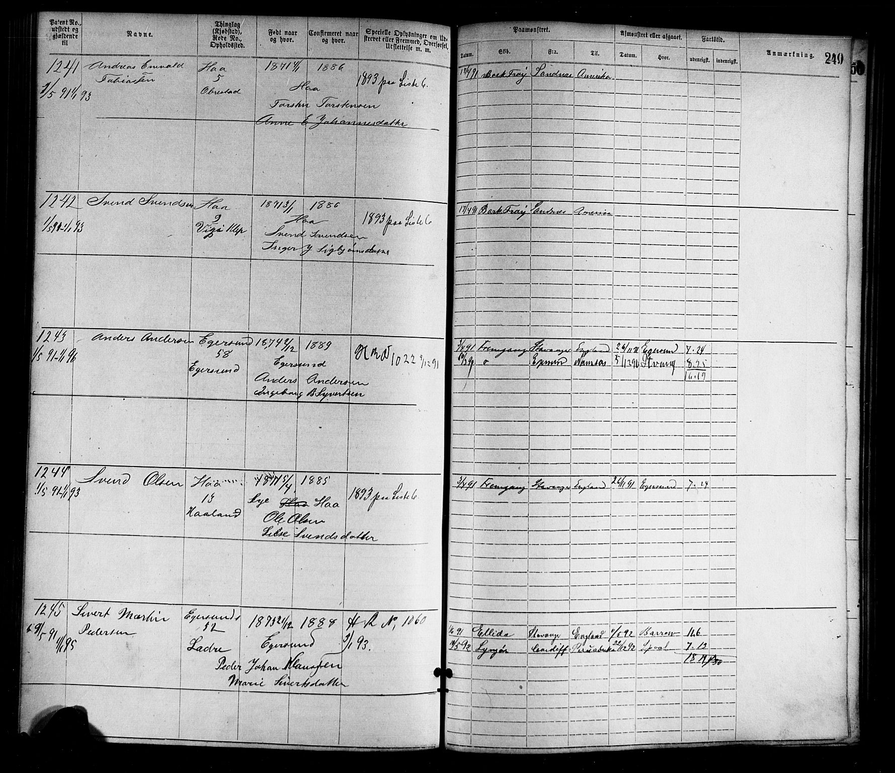 Egersund mønstringskrets, SAK/2031-0019/F/Fa/L0001: Annotasjonsrulle nr 1-1440 med register, O-1, 1869-1895, s. 274