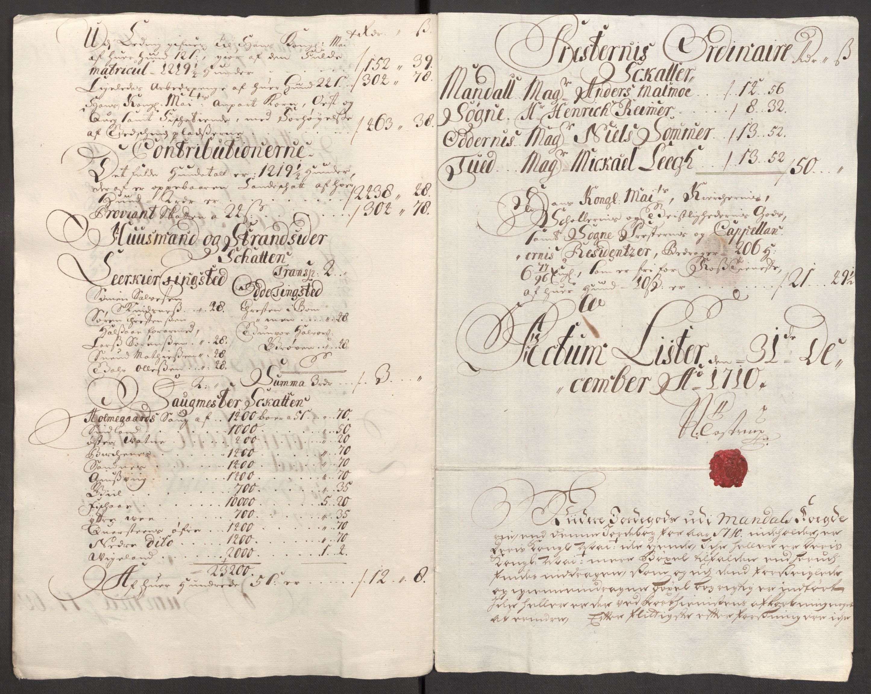 Rentekammeret inntil 1814, Reviderte regnskaper, Fogderegnskap, AV/RA-EA-4092/R43/L2553: Fogderegnskap Lista og Mandal, 1710, s. 42