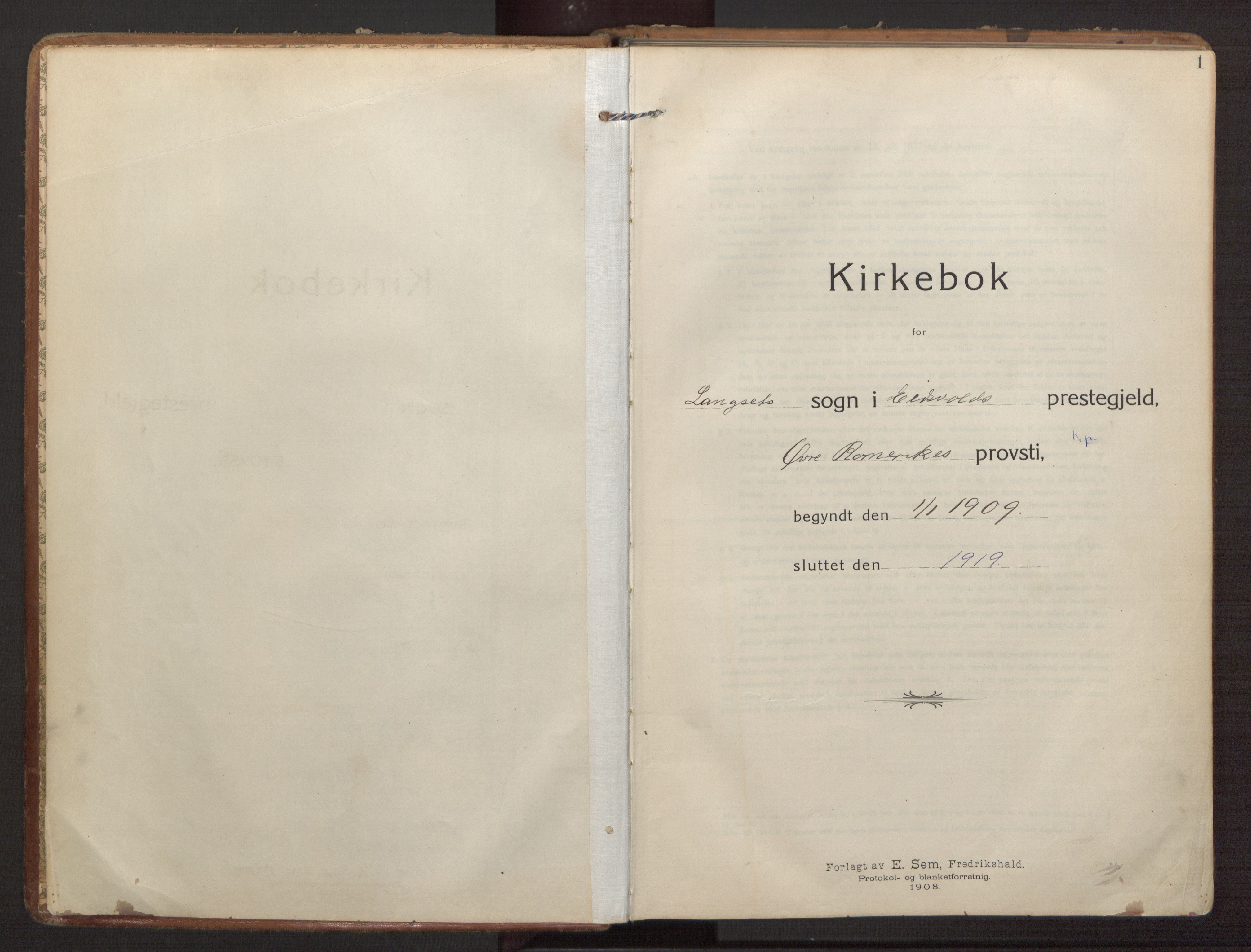 Eidsvoll prestekontor Kirkebøker, SAO/A-10888/F/Fb: Ministerialbok nr. II 4, 1909-1919, s. 1