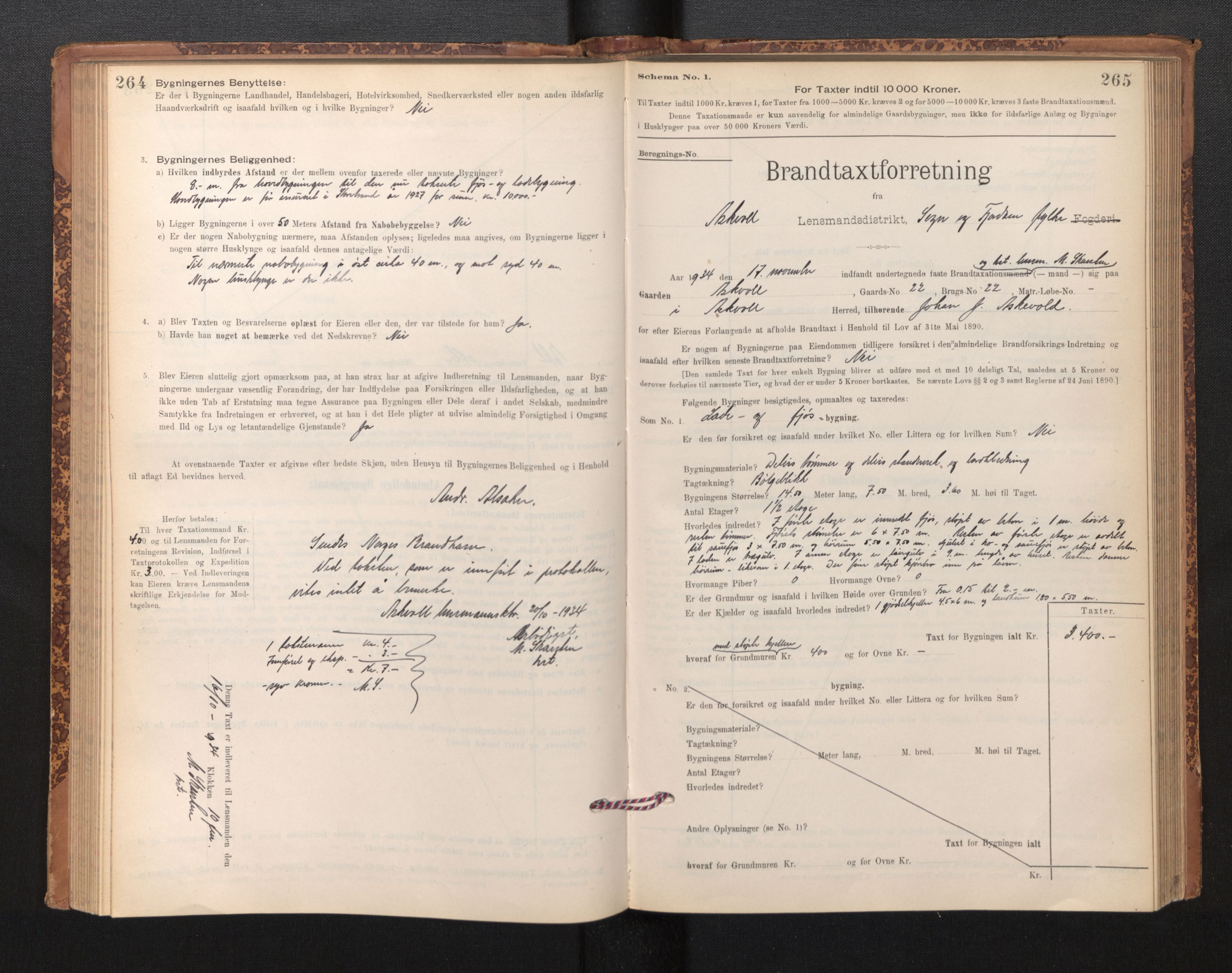 Lensmannen i Askvoll, SAB/A-26301/0012/L0004: Branntakstprotokoll, skjematakst og liste over branntakstmenn, 1895-1932, s. 264-265