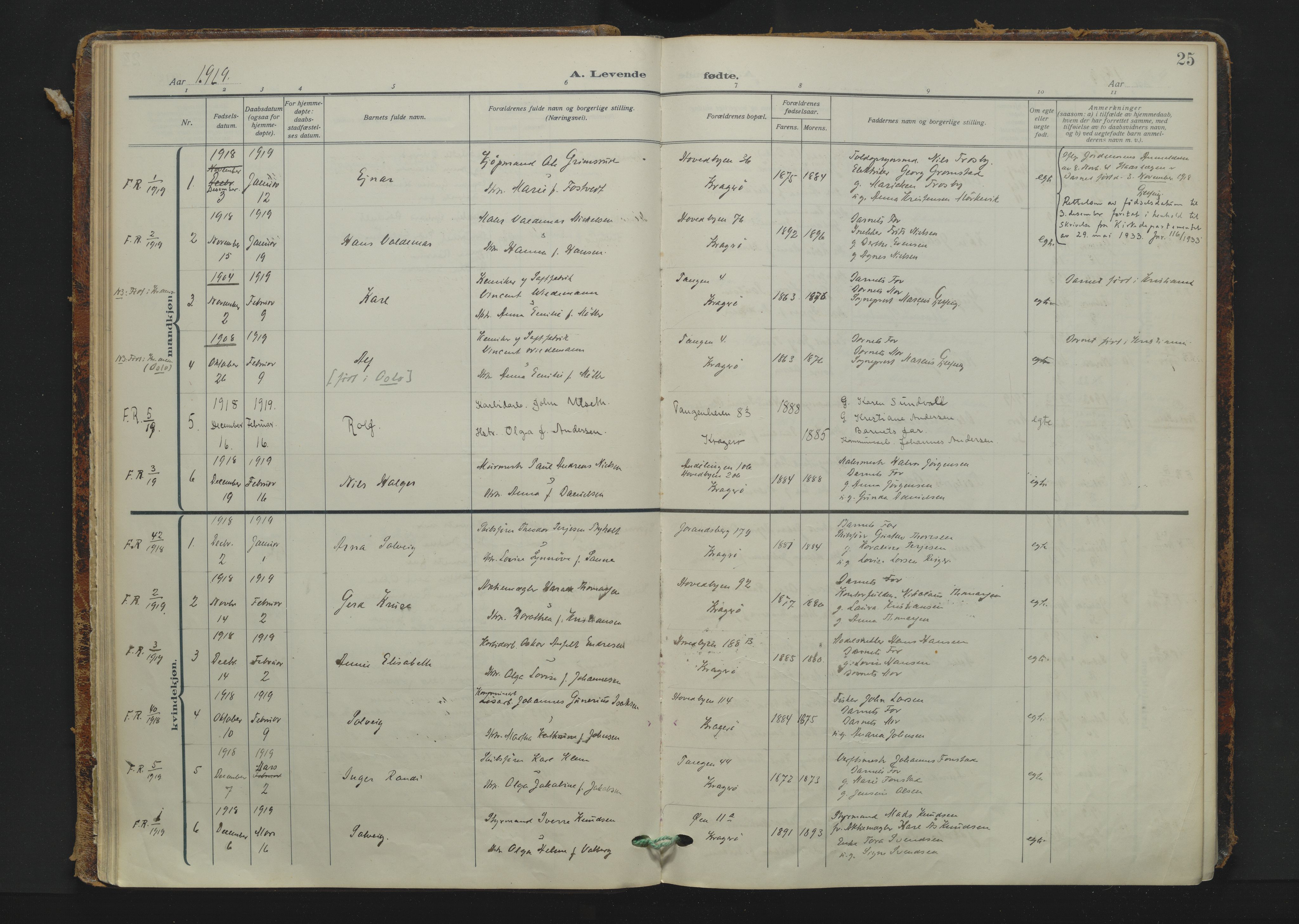 Kragerø kirkebøker, AV/SAKO-A-278/F/Fa/L0014: Ministerialbok nr. 14, 1915-1945, s. 25