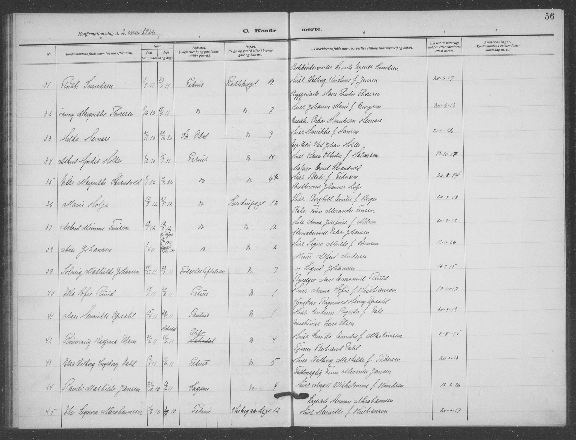Matteus prestekontor Kirkebøker, AV/SAO-A-10870/F/Fa/L0002: Ministerialbok nr. 2, 1917-1938, s. 56