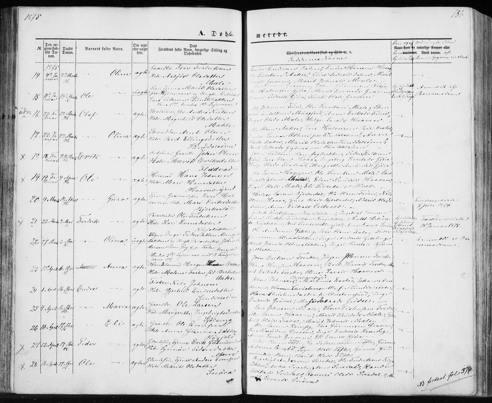 Ministerialprotokoller, klokkerbøker og fødselsregistre - Møre og Romsdal, SAT/A-1454/590/L1013: Ministerialbok nr. 590A05, 1847-1877, s. 181