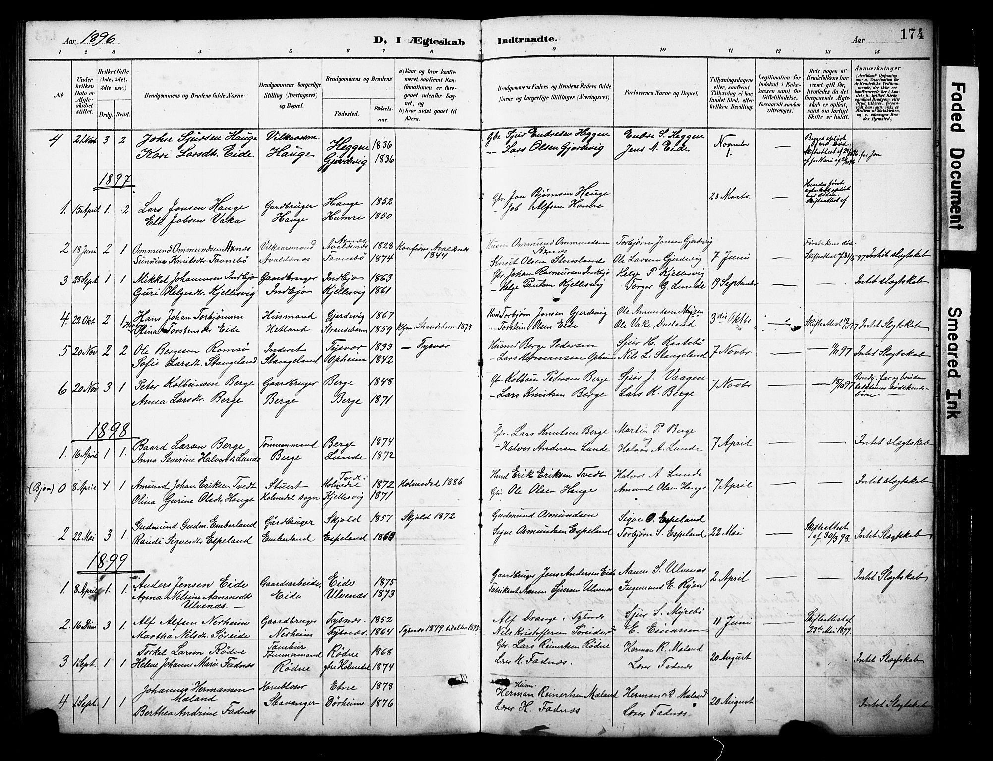 Ølen Sokneprestembete, AV/SAB-A-79201/H/Hab: Klokkerbok nr. A 4, 1888-1930, s. 174