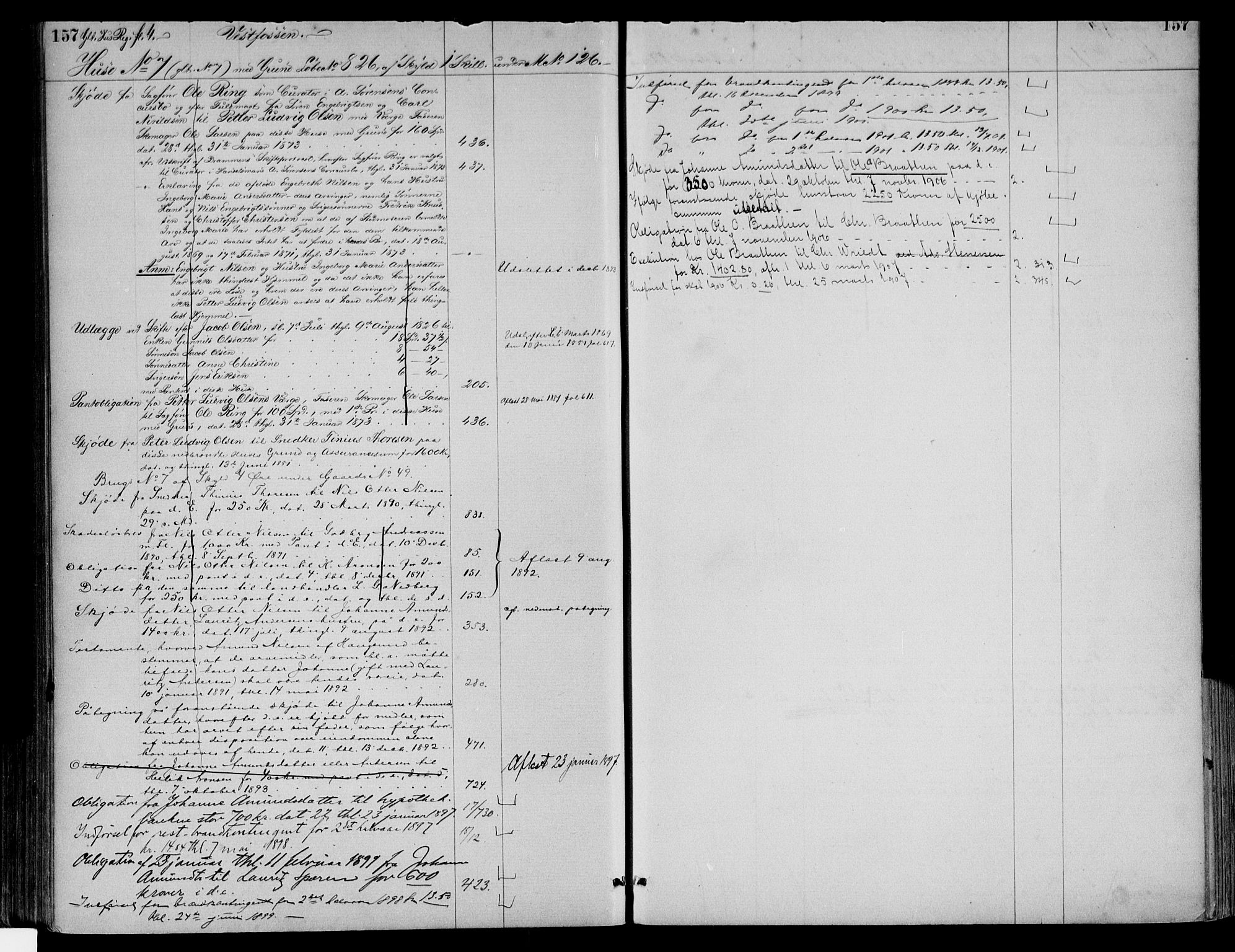 Eiker, Modum og Sigdal sorenskriveri, AV/SAKO-A-123/G/Gb/Gbd/L0002: Panteregister nr. IV 2, s. 157