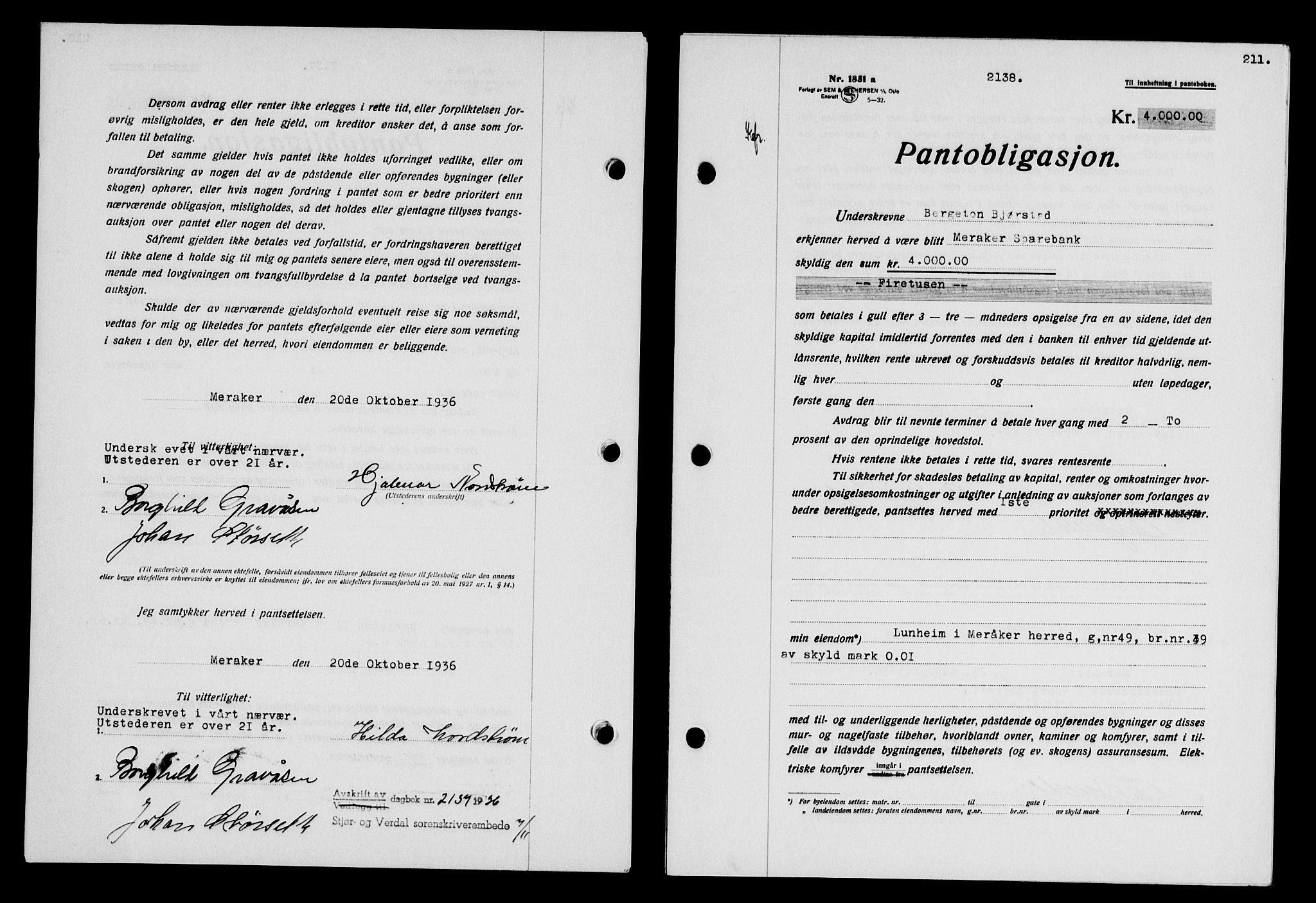 Stjør- og Verdal sorenskriveri, SAT/A-4167/1/2/2C/L0078: Pantebok nr. 46, 1936-1937, Dagboknr: 2138/1936