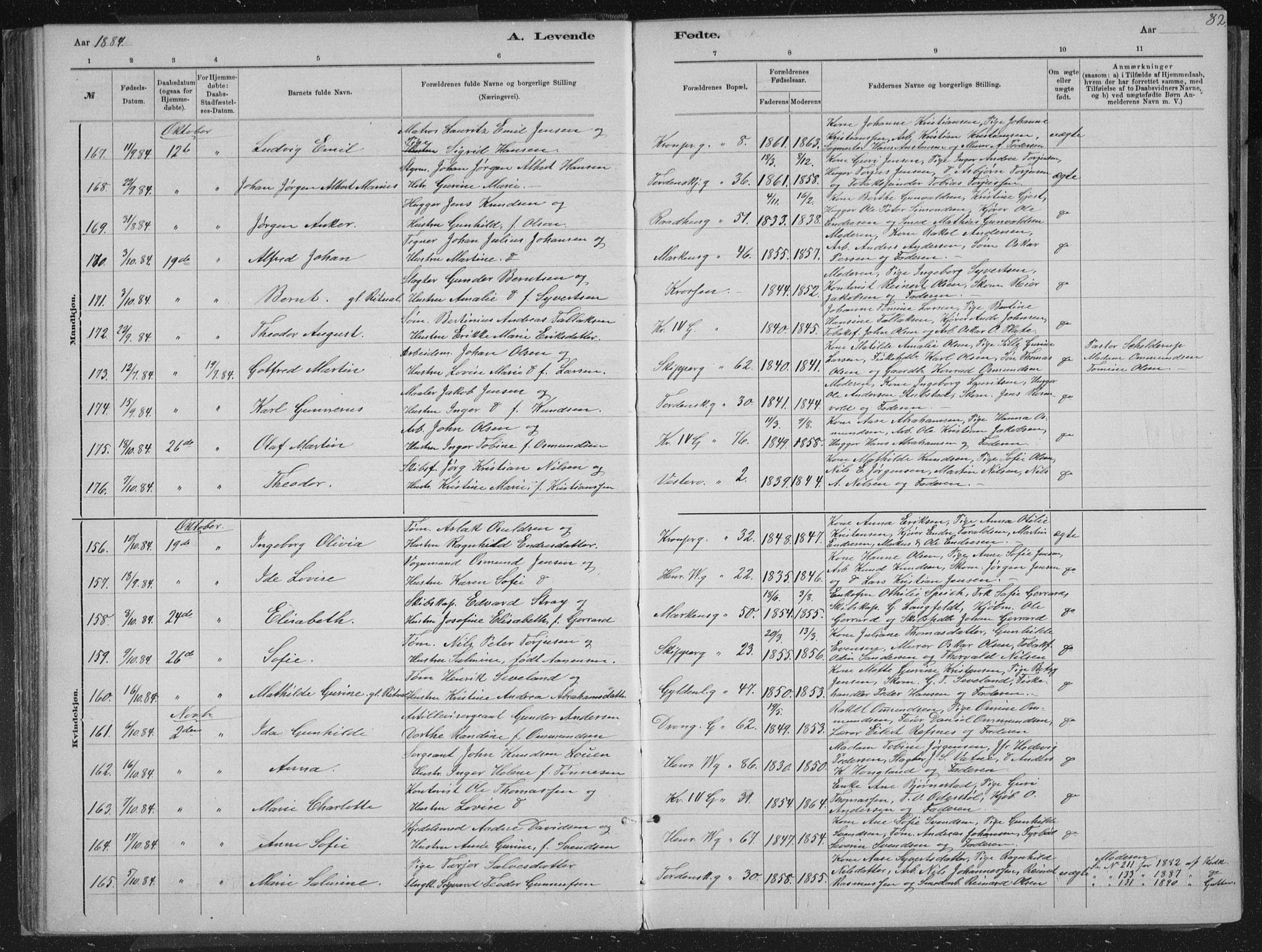 Kristiansand domprosti, AV/SAK-1112-0006/F/Fb/L0014: Klokkerbok nr. B 14, 1881-1896, s. 82