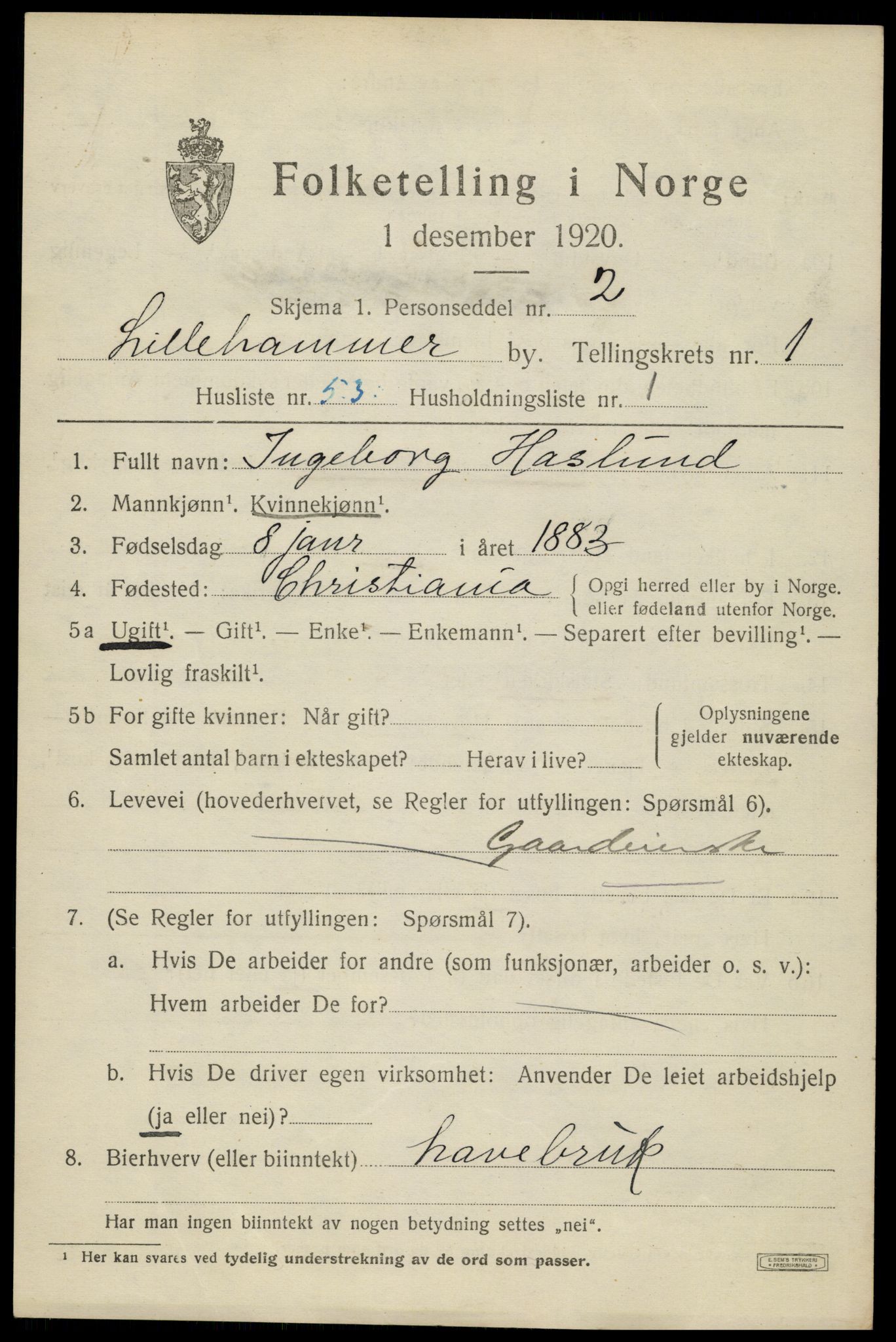 SAH, Folketelling 1920 for 0501 Lillehammer kjøpstad, 1920, s. 4604