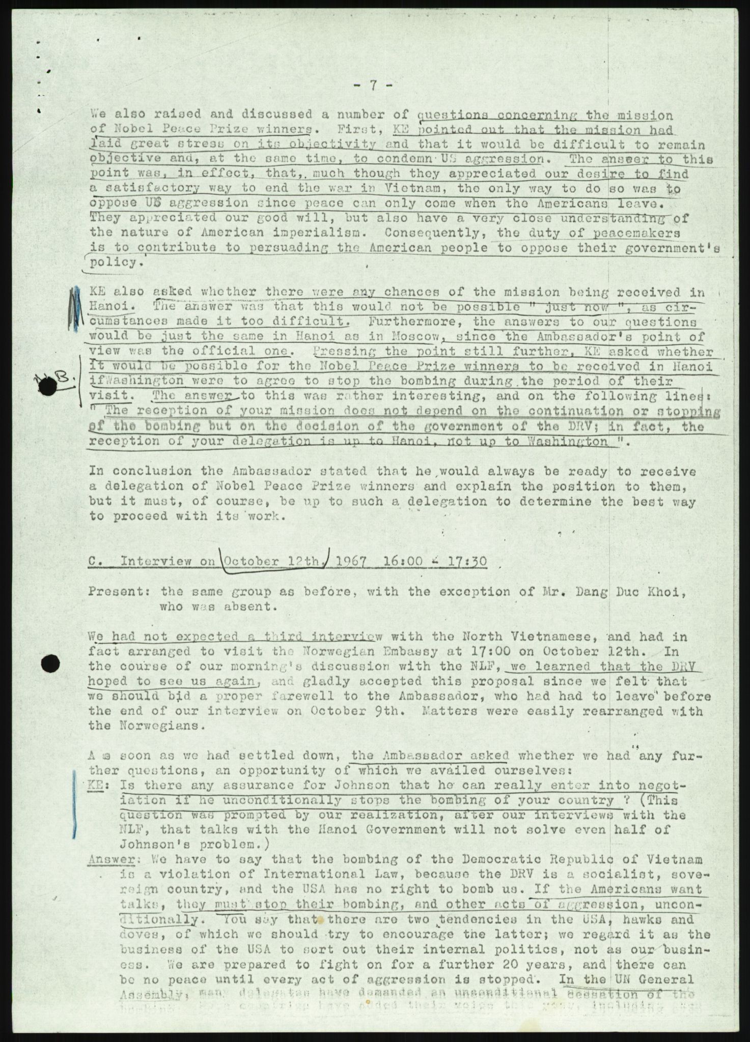 Utenriksdepartementet, hovedarkiv, AV/RA-S-6794/D/Da/Daa/L0969/0001: Verdenspolitikk. Fremmede staters politikk. Generelt / Sør-Vietnam: Nobelpristakeres fredsaksjoner (2 mapper), 1967-1969, s. 22