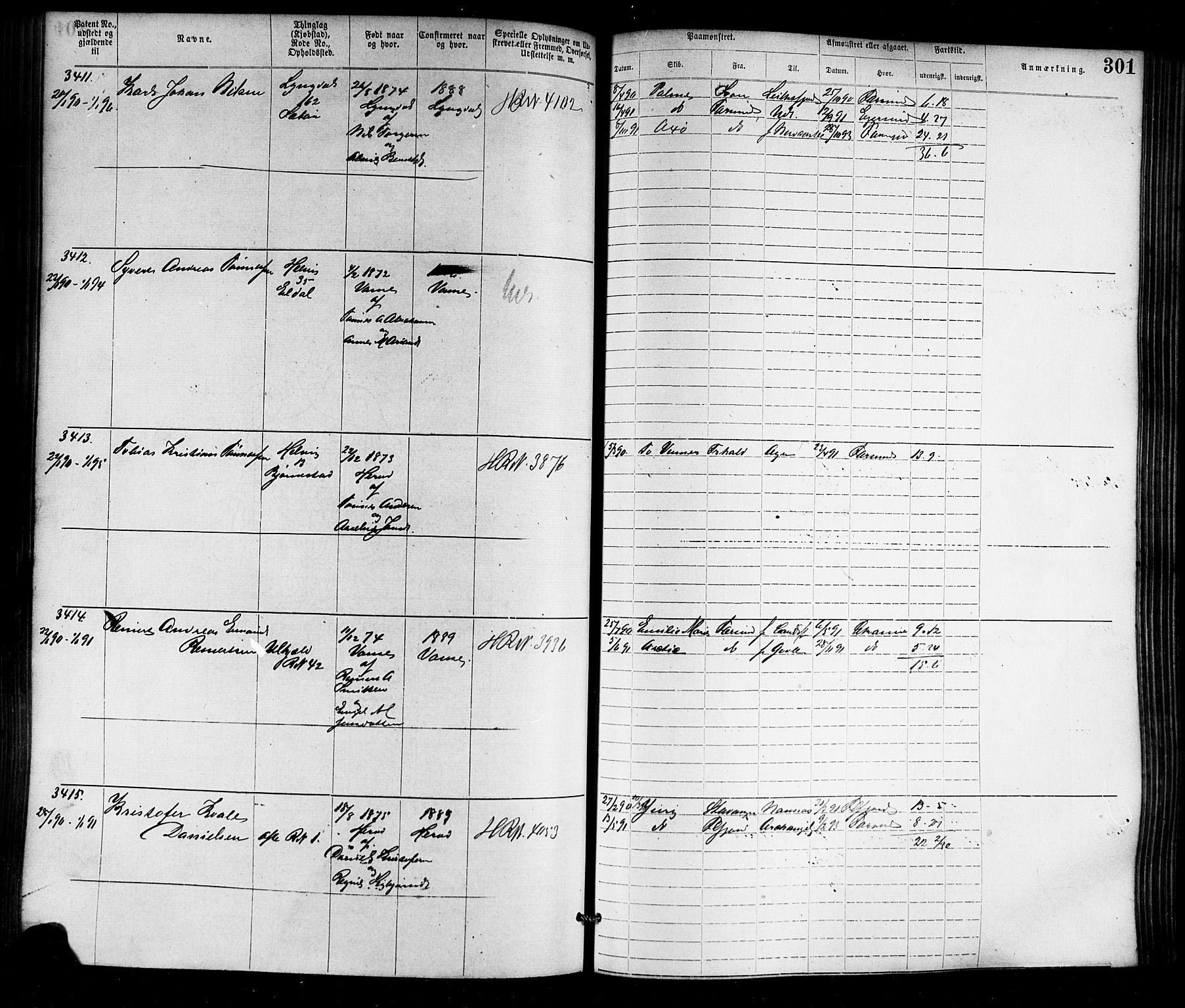 Farsund mønstringskrets, SAK/2031-0017/F/Fa/L0006: Annotasjonsrulle nr 1911-3805 med register, Z-3, 1877-1894, s. 336