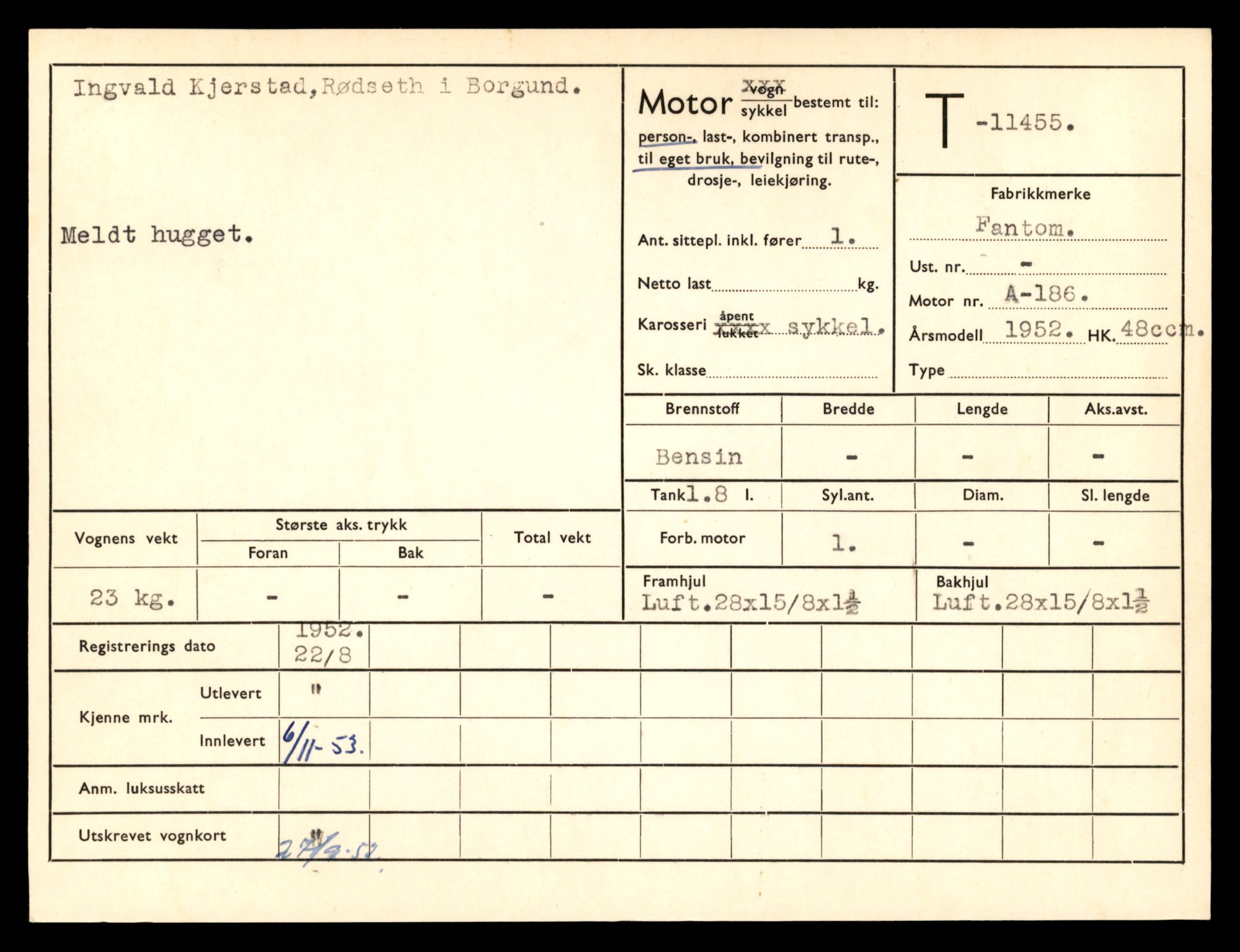 Møre og Romsdal vegkontor - Ålesund trafikkstasjon, AV/SAT-A-4099/F/Fe/L0029: Registreringskort for kjøretøy T 11430 - T 11619, 1927-1998, s. 485