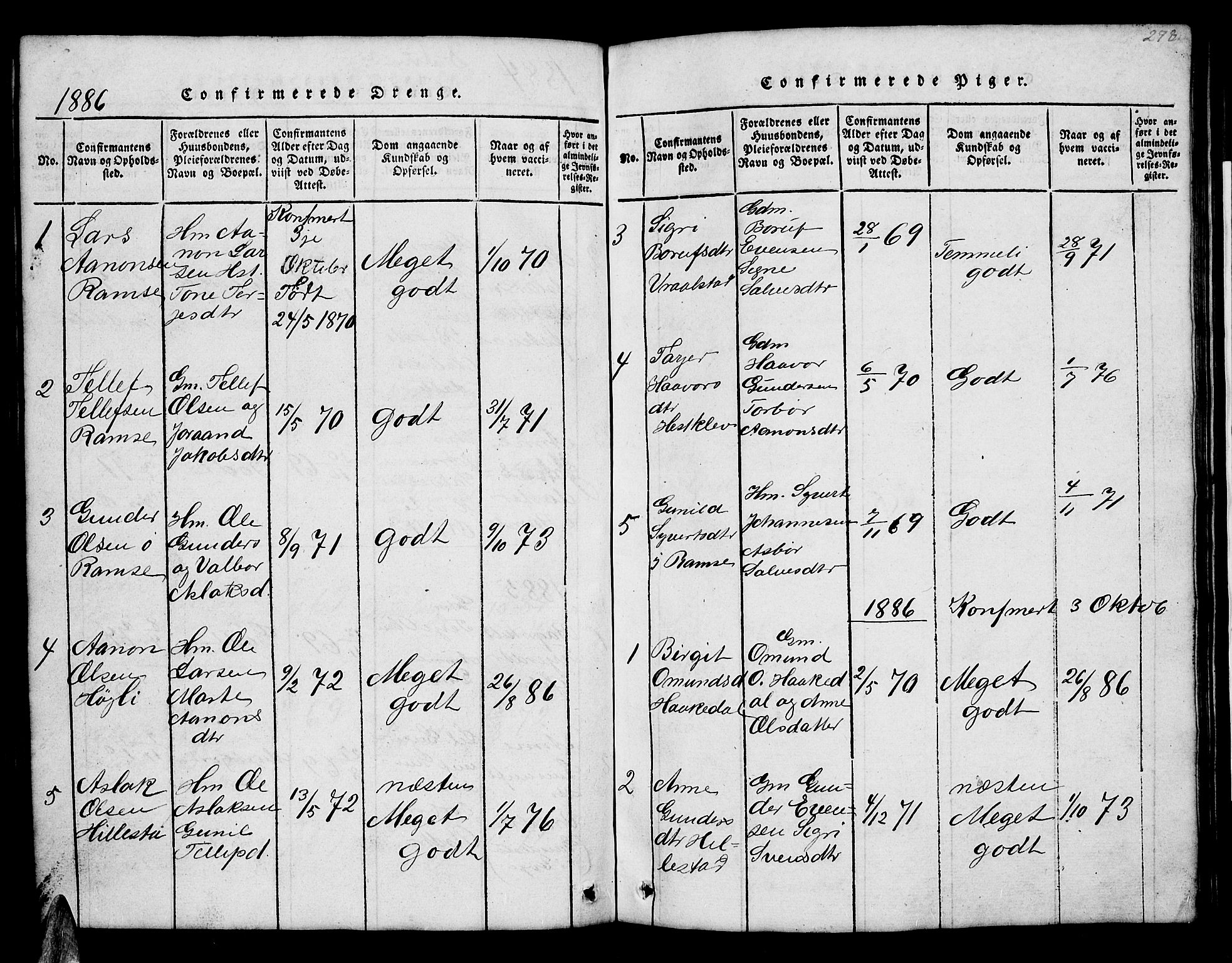 Åmli sokneprestkontor, SAK/1111-0050/F/Fb/Fbb/L0001: Klokkerbok nr. B 1, 1816-1889, s. 278