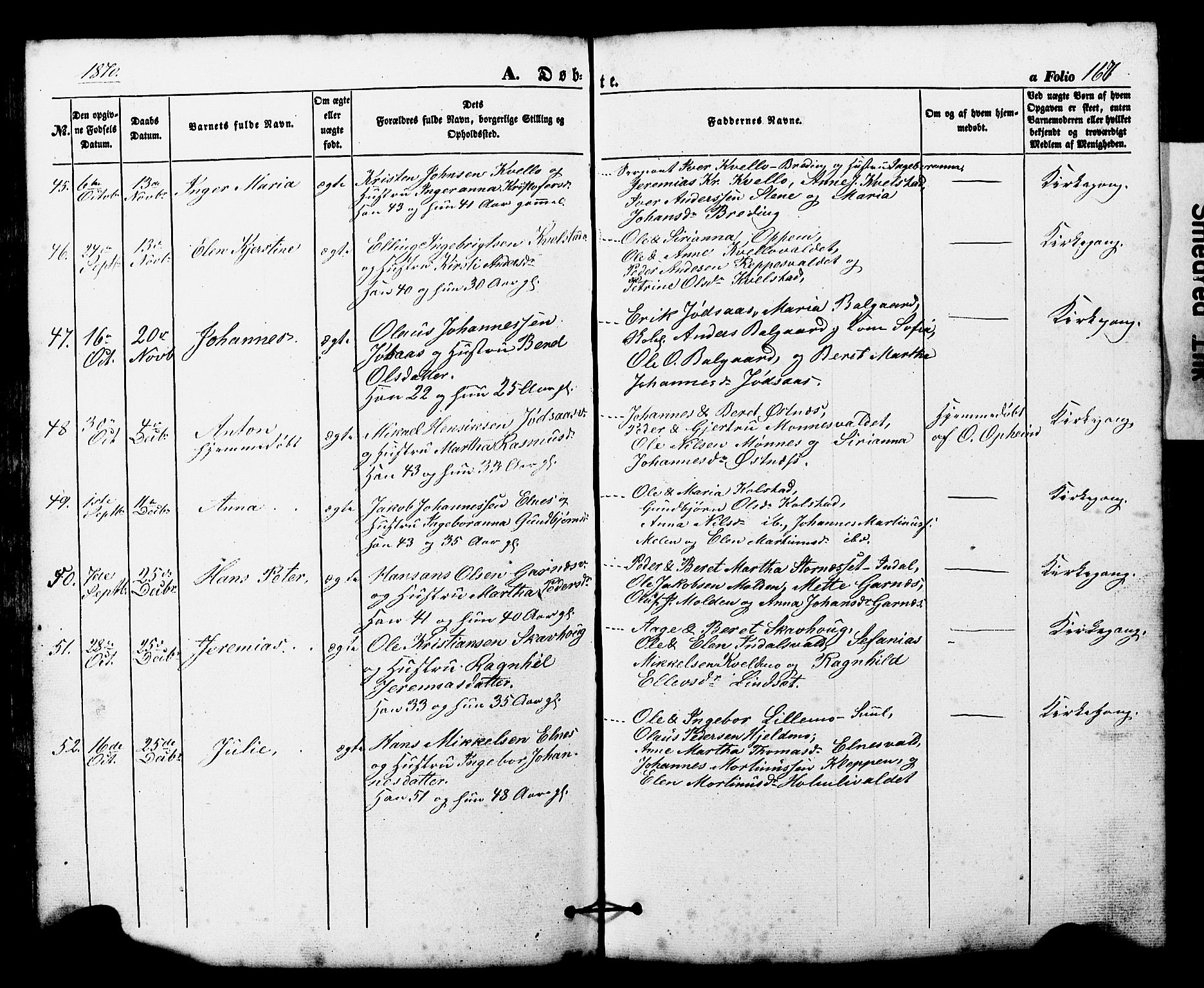 Ministerialprotokoller, klokkerbøker og fødselsregistre - Nord-Trøndelag, AV/SAT-A-1458/724/L0268: Klokkerbok nr. 724C04, 1846-1878, s. 167