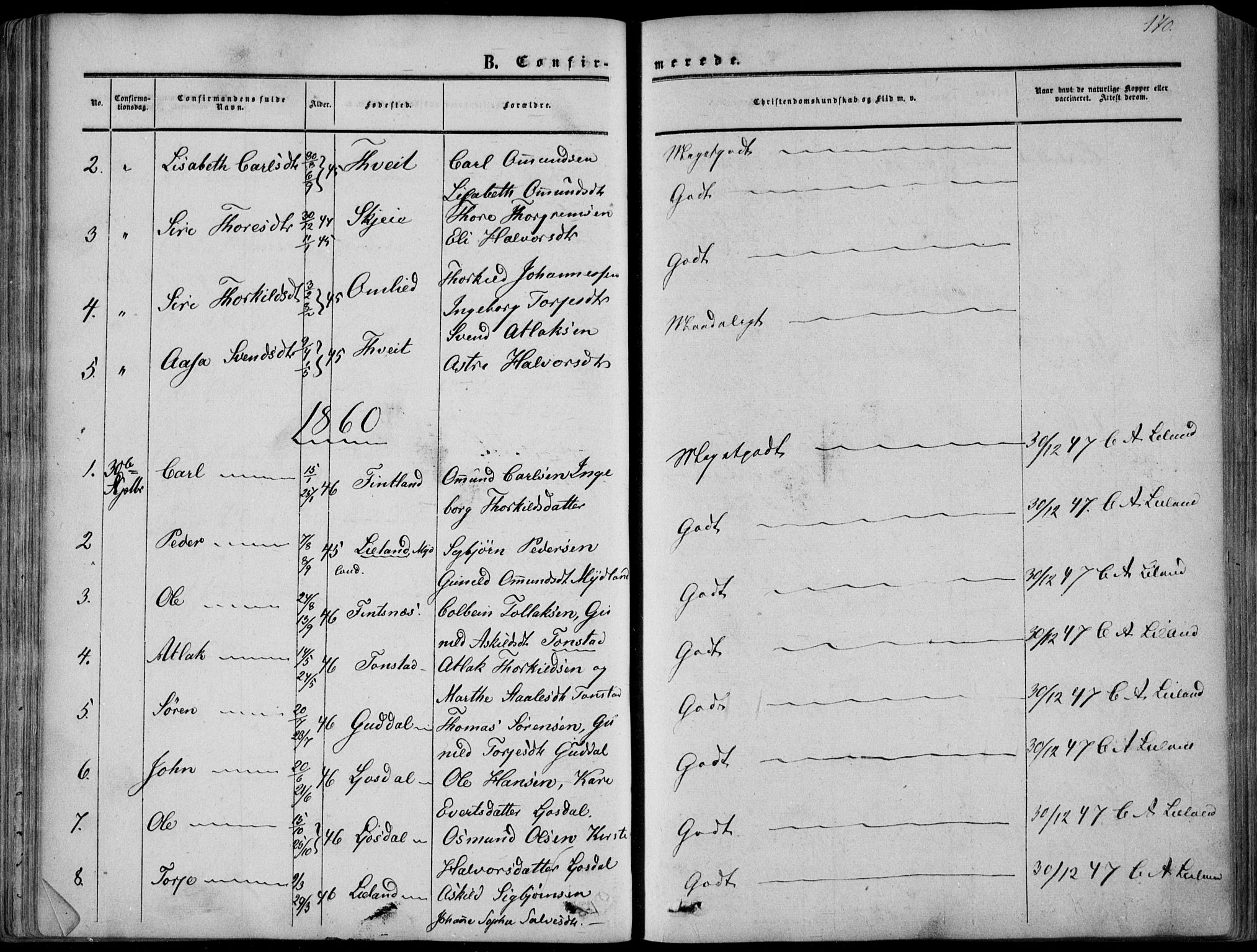 Sirdal sokneprestkontor, AV/SAK-1111-0036/F/Fa/Fab/L0002: Ministerialbok nr. A 2, 1855-1874, s. 170
