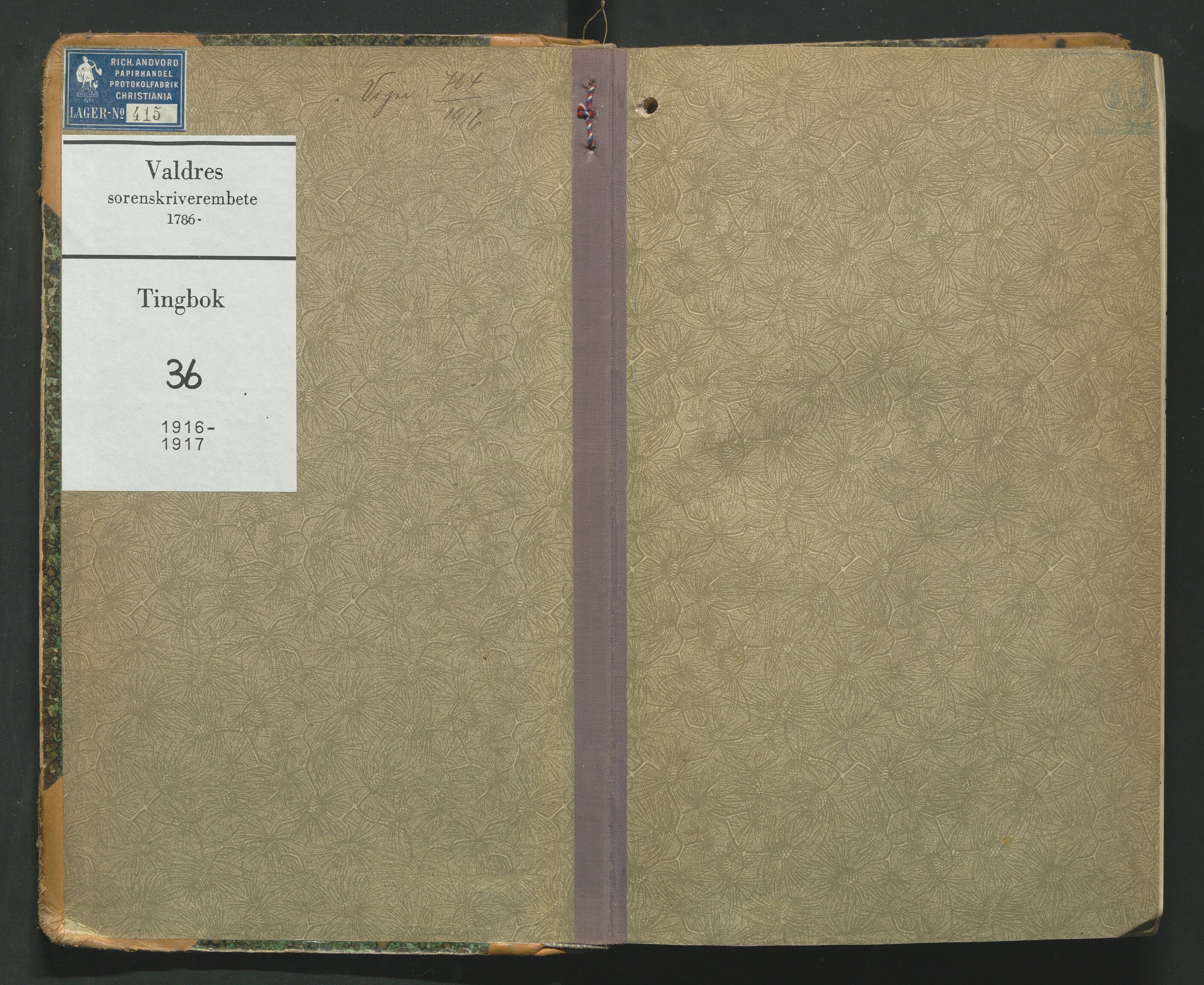Valdres sorenskriveri, SAH/TING-016/G/Gb/L0036: Tingbok, 1916-1917