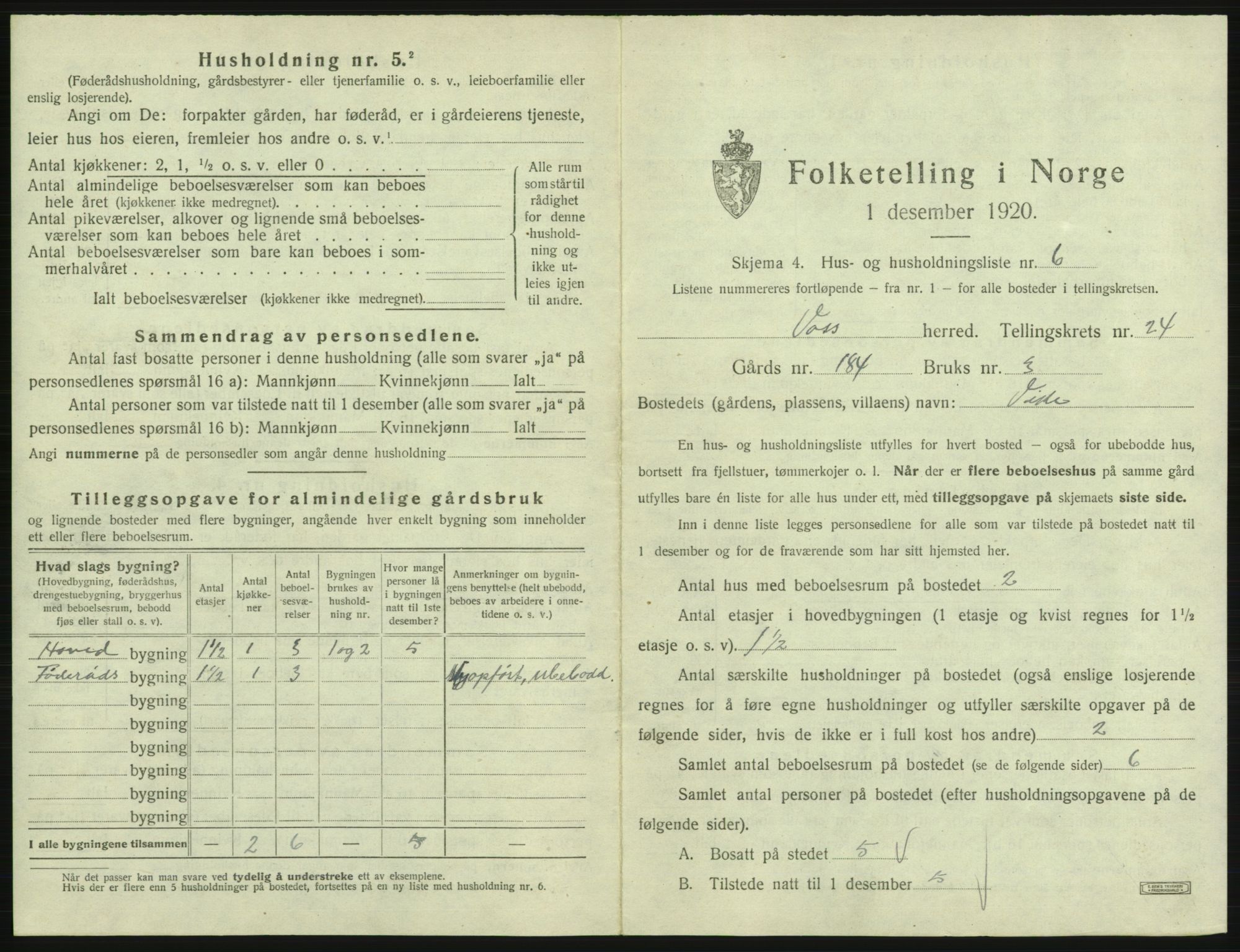 SAB, Folketelling 1920 for 1235 Voss herred, 1920, s. 2101