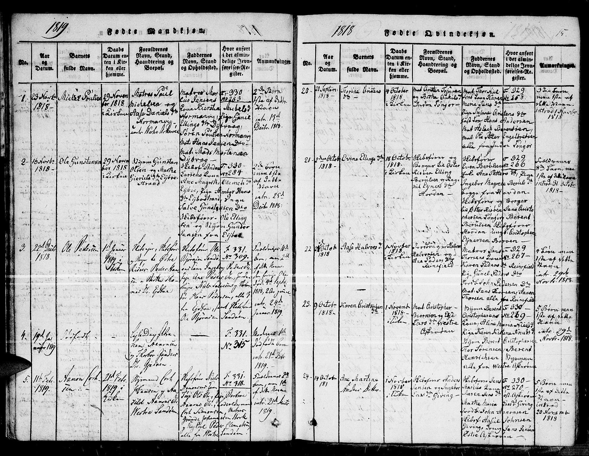 Dypvåg sokneprestkontor, AV/SAK-1111-0007/F/Fb/Fba/L0009: Klokkerbok nr. B 9, 1816-1842, s. 15