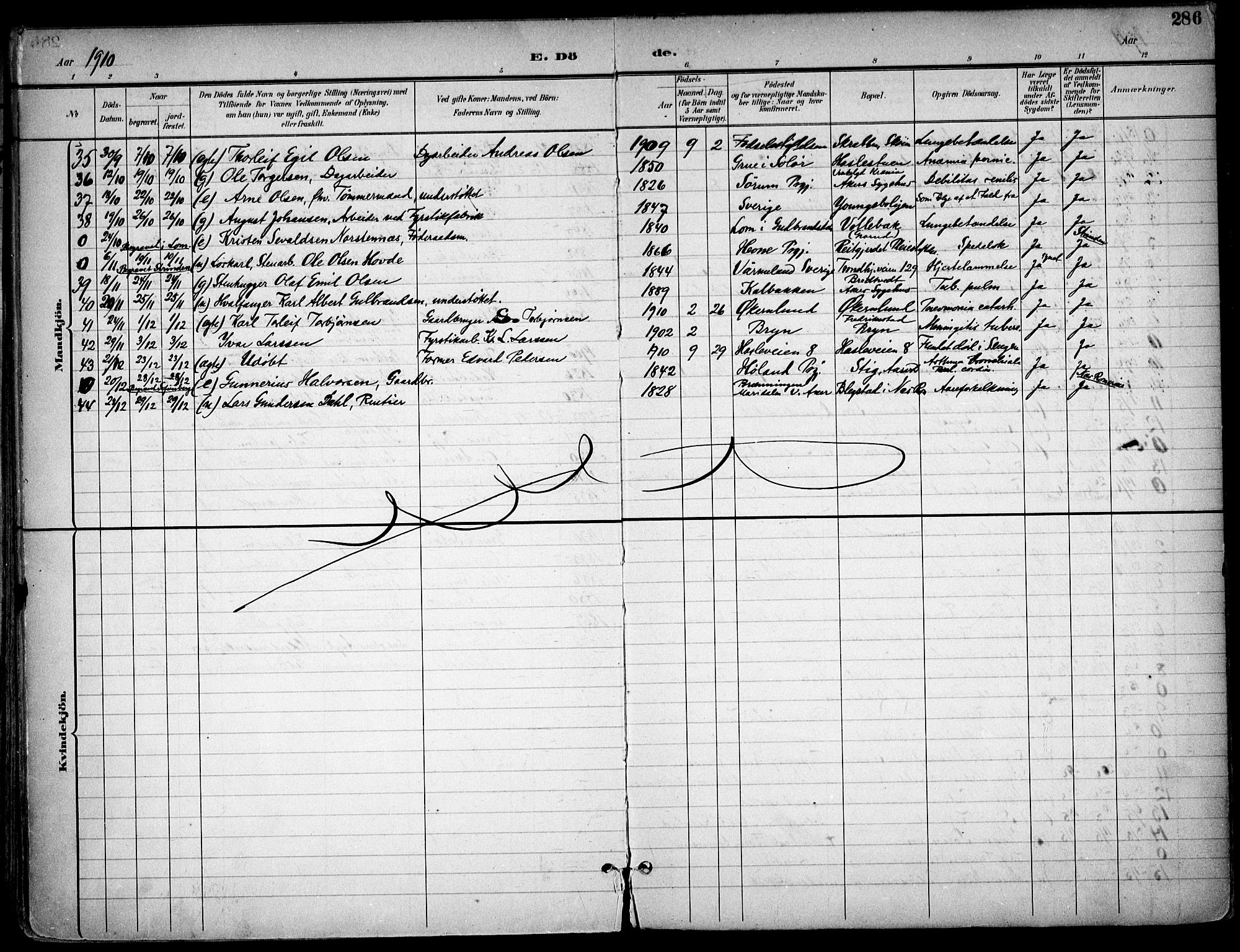 Østre Aker prestekontor Kirkebøker, AV/SAO-A-10840/F/Fa/L0011: Ministerialbok nr. I 11, 1895-1917, s. 286