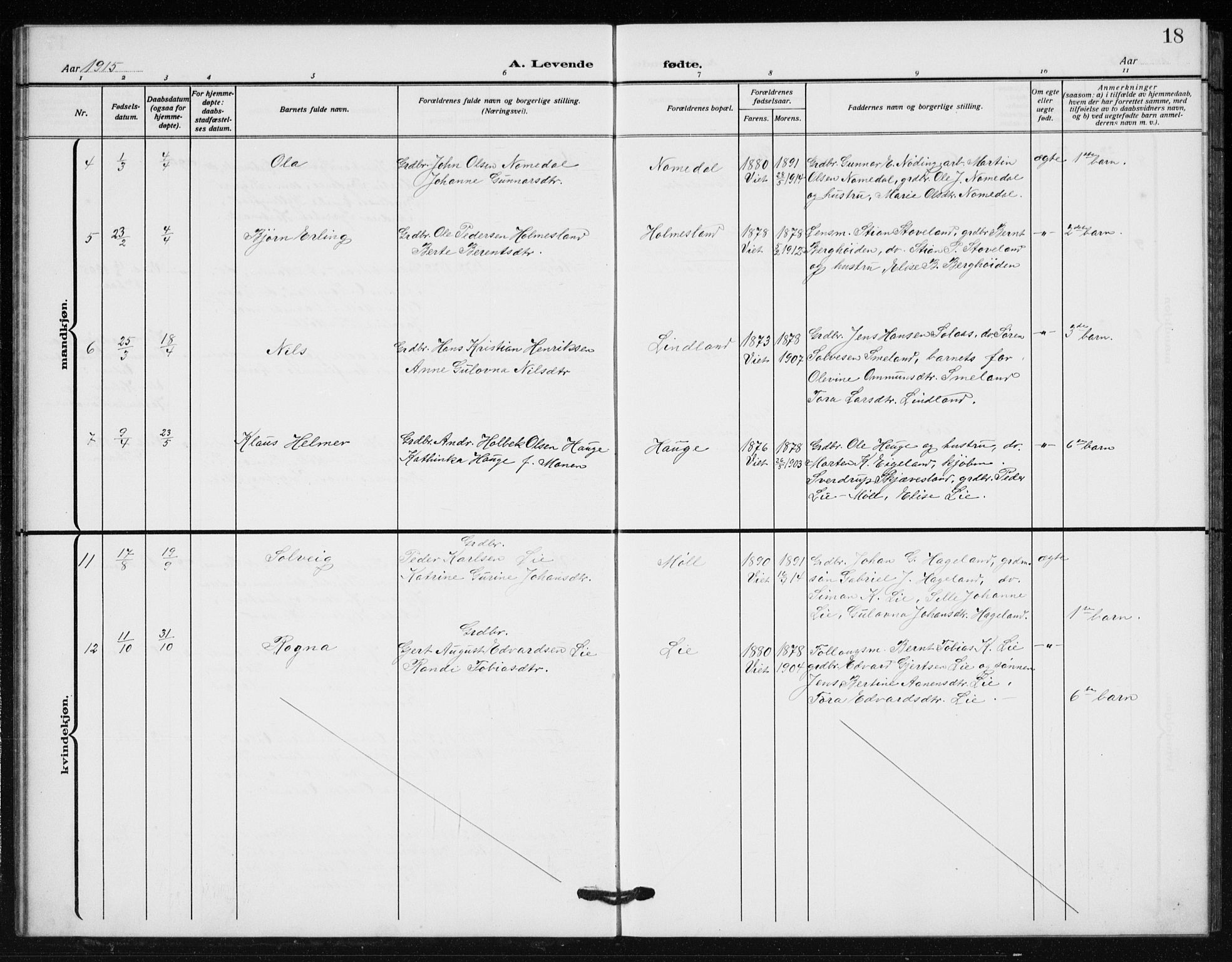 Holum sokneprestkontor, AV/SAK-1111-0022/F/Fb/Fba/L0006: Klokkerbok nr. B 6, 1910-1936, s. 18