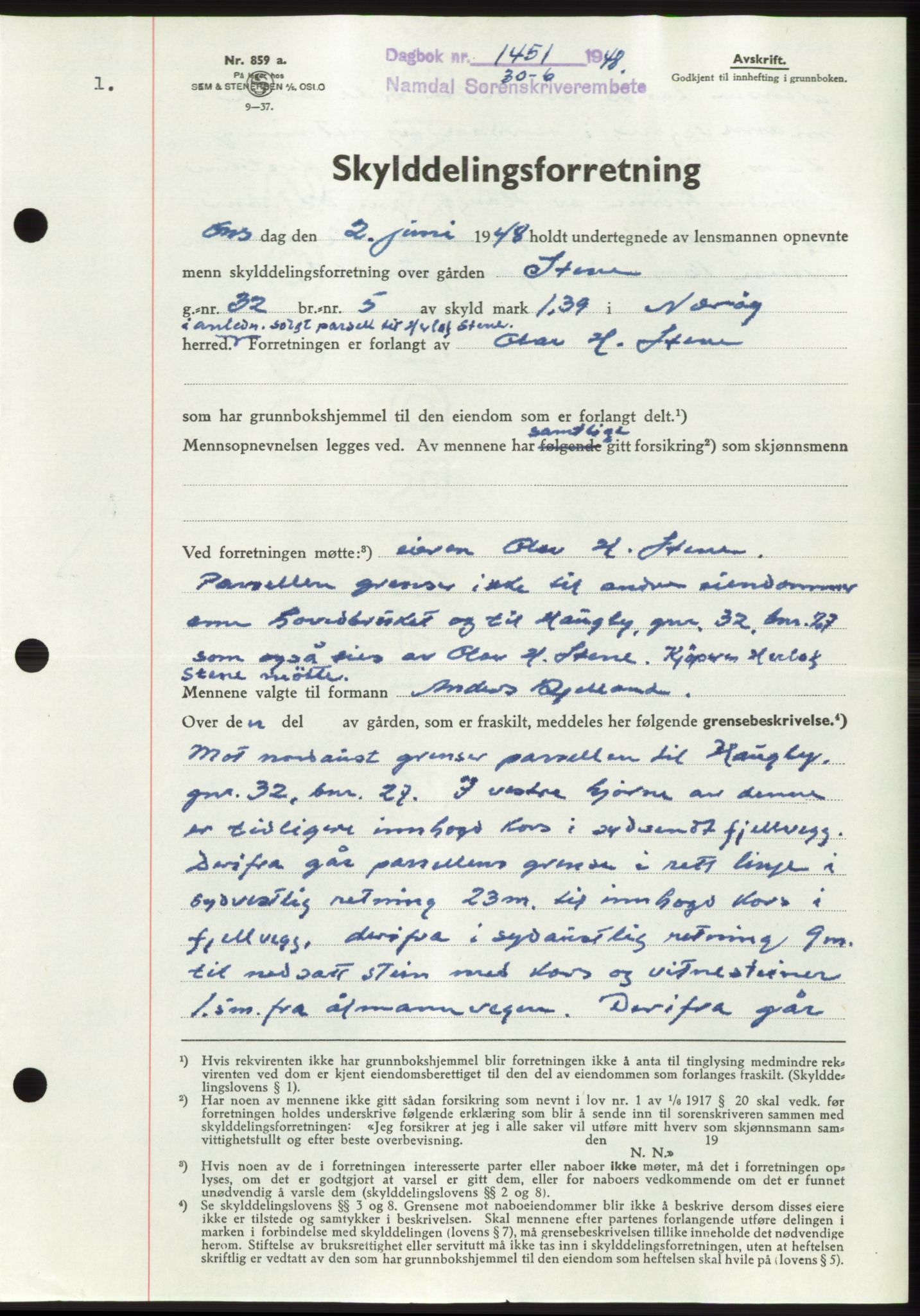 Namdal sorenskriveri, SAT/A-4133/1/2/2C: Pantebok nr. -, 1948-1948, Dagboknr: 1451/1948
