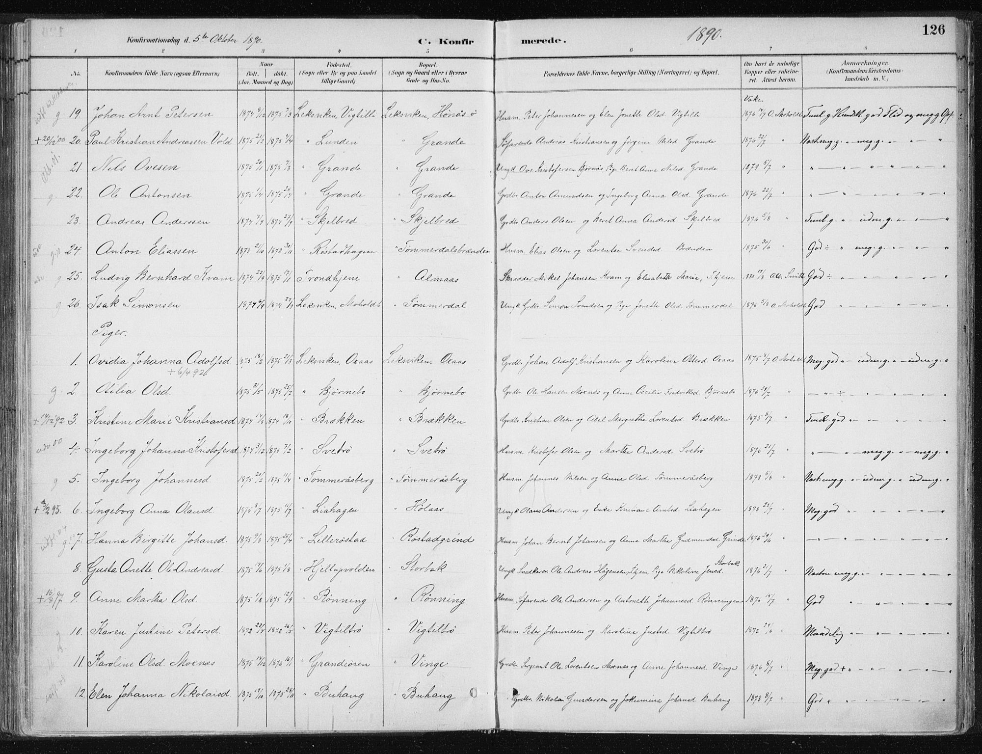 Ministerialprotokoller, klokkerbøker og fødselsregistre - Nord-Trøndelag, AV/SAT-A-1458/701/L0010: Ministerialbok nr. 701A10, 1883-1899, s. 126