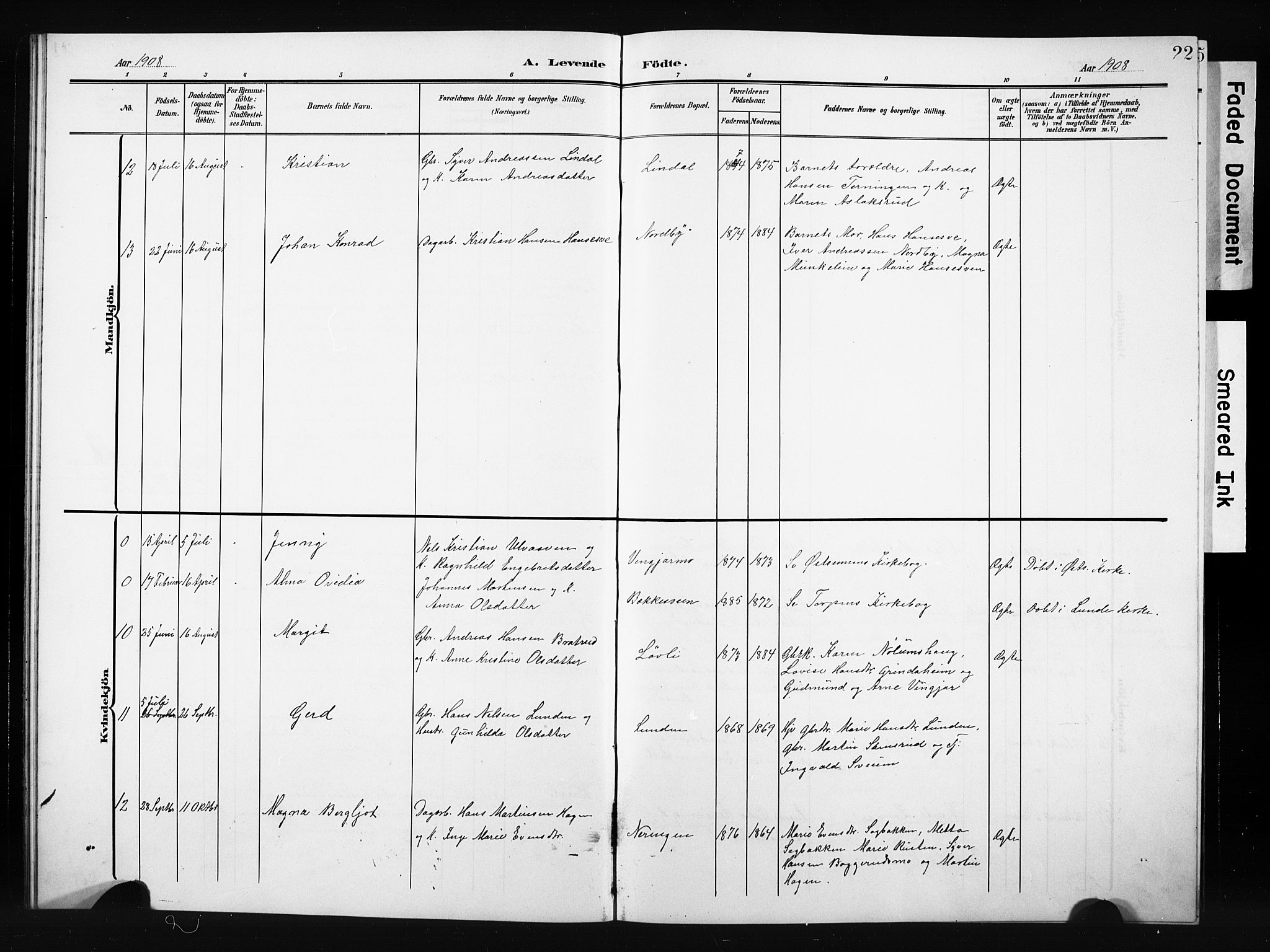 Nordre Land prestekontor, SAH/PREST-124/H/Ha/Hab/L0006: Klokkerbok nr. 6, 1905-1929, s. 22