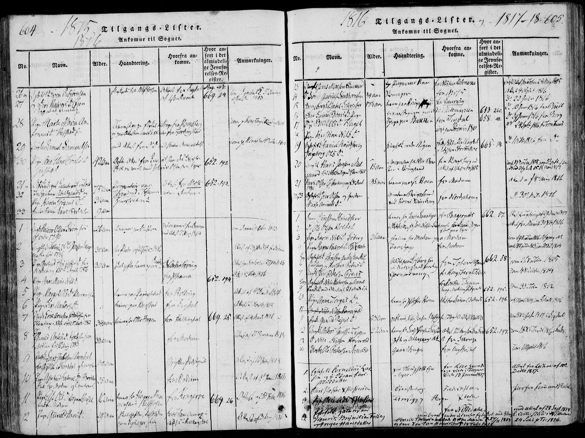 Eiker kirkebøker, AV/SAKO-A-4/F/Fa/L0011: Ministerialbok nr. I 11, 1814-1827, s. 604-605