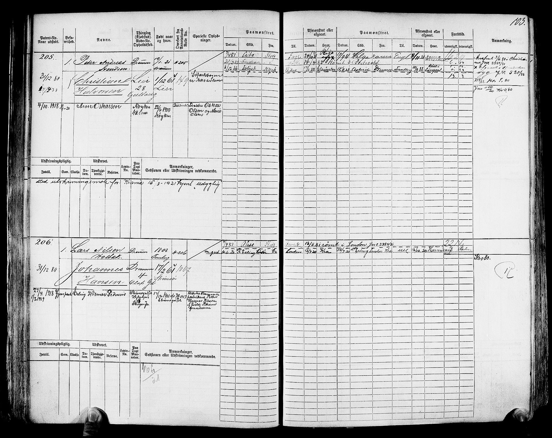 Drammen innrulleringsdistrikt, SAKO/A-781/F/Fc/L0001: Hovedrulle, 1868, s. 107