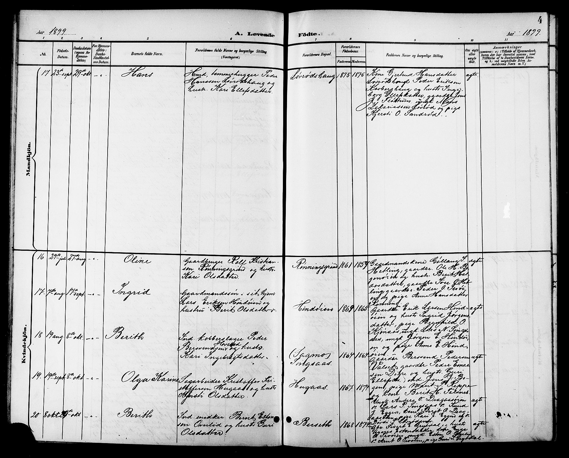 Ministerialprotokoller, klokkerbøker og fødselsregistre - Sør-Trøndelag, SAT/A-1456/688/L1029: Klokkerbok nr. 688C04, 1899-1915, s. 4