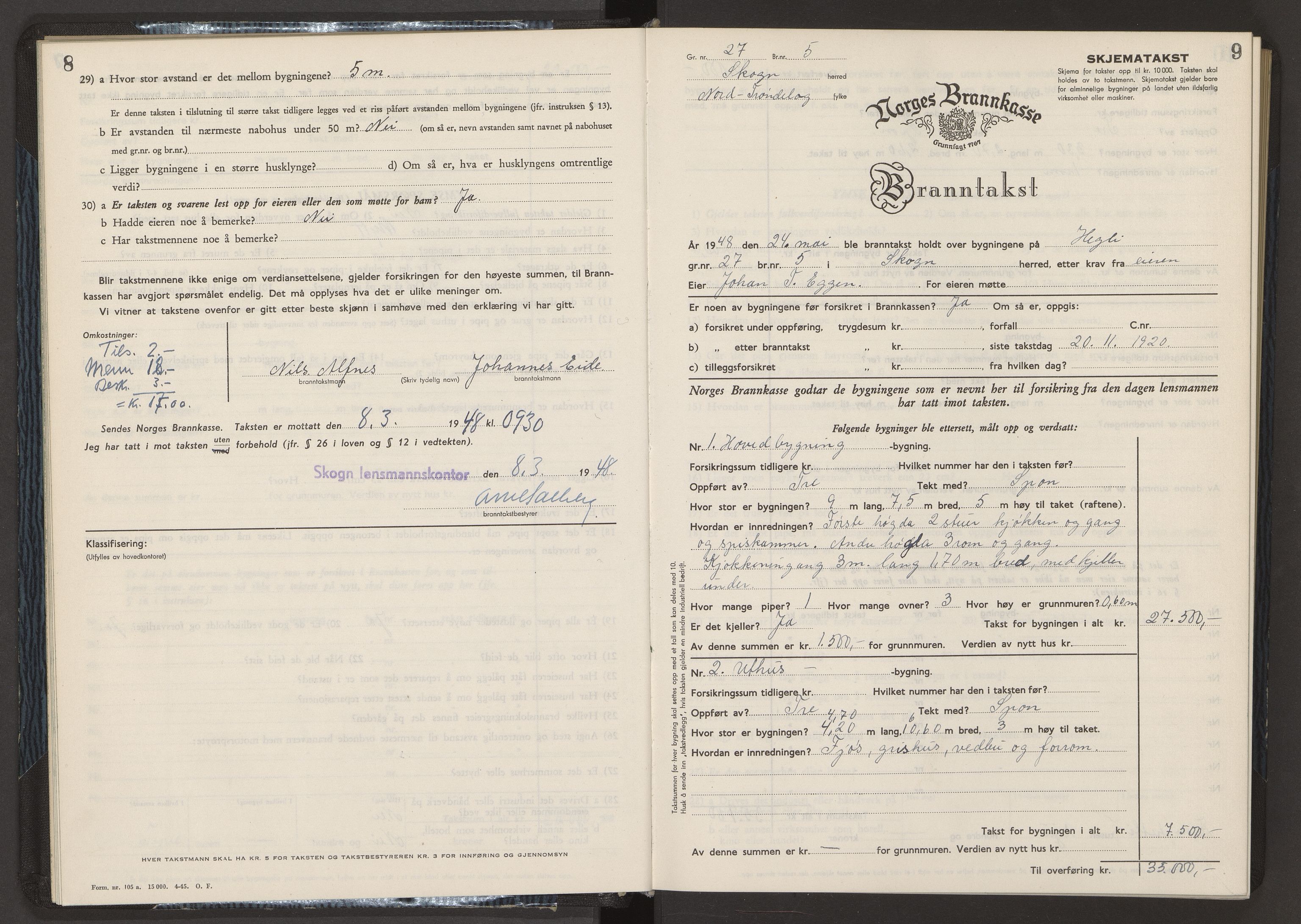 Norges Brannkasse Skogn, AV/SAT-A-5542/Fa/L0003: Branntakstprotokoll, 1953-1963