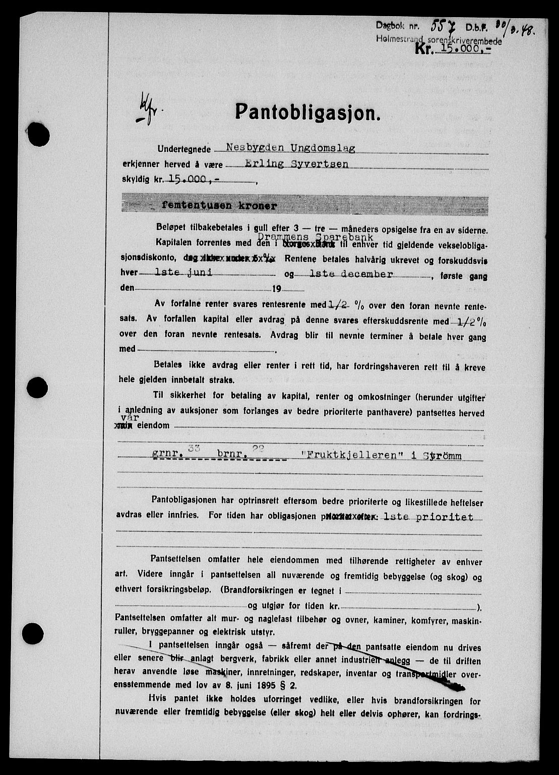 Holmestrand sorenskriveri, SAKO/A-67/G/Ga/Gab/L0058: Pantebok nr. B-58, 1947-1948, Dagboknr: 557/1948