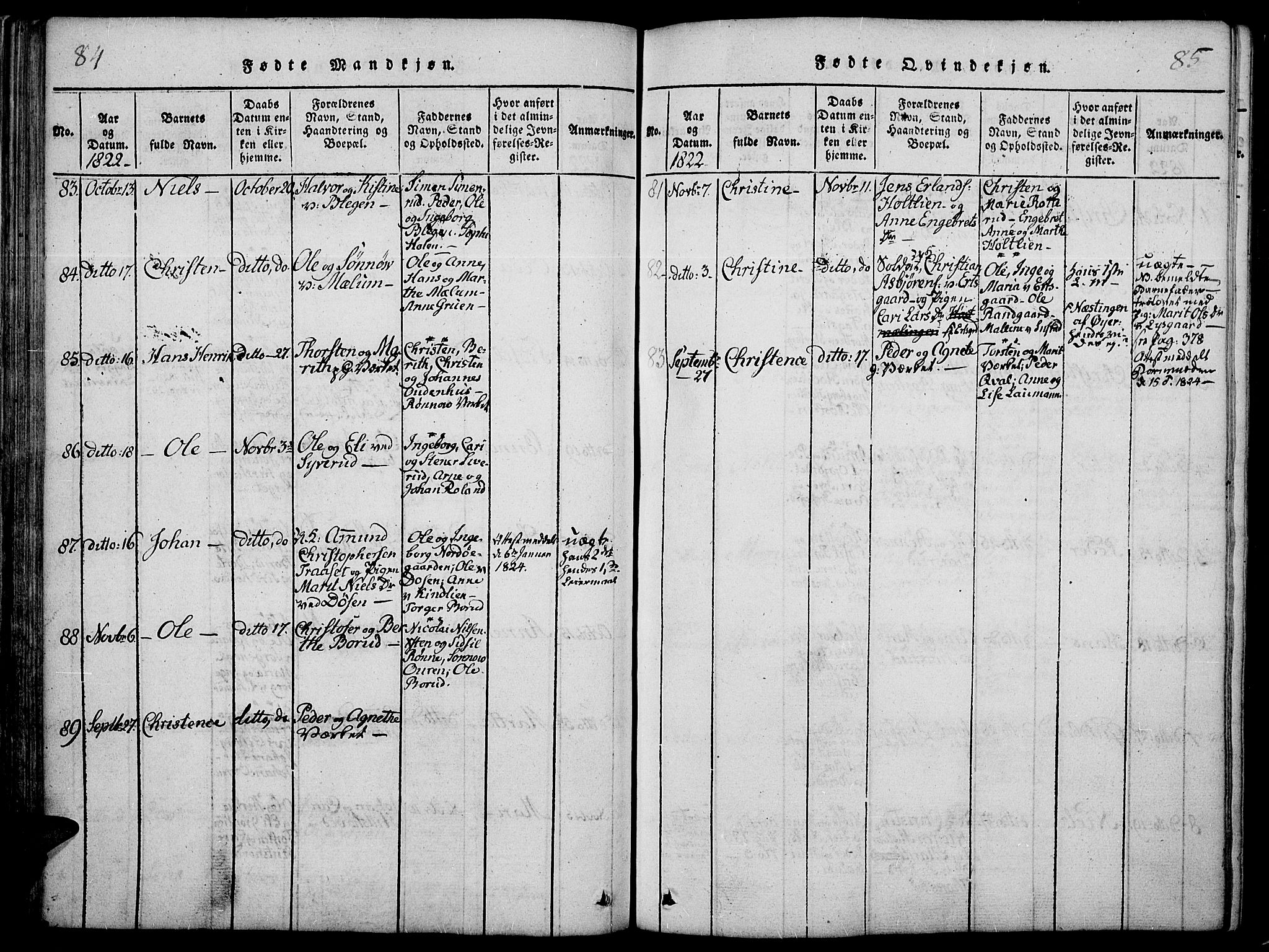 Fåberg prestekontor, SAH/PREST-086/H/Ha/Haa/L0003: Ministerialbok nr. 3, 1818-1833, s. 84-85