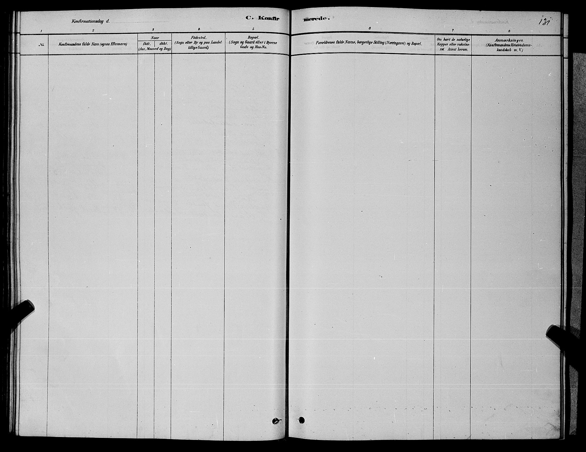 Åseral sokneprestkontor, SAK/1111-0051/F/Fb/L0002: Klokkerbok nr. B 2, 1878-1899, s. 131