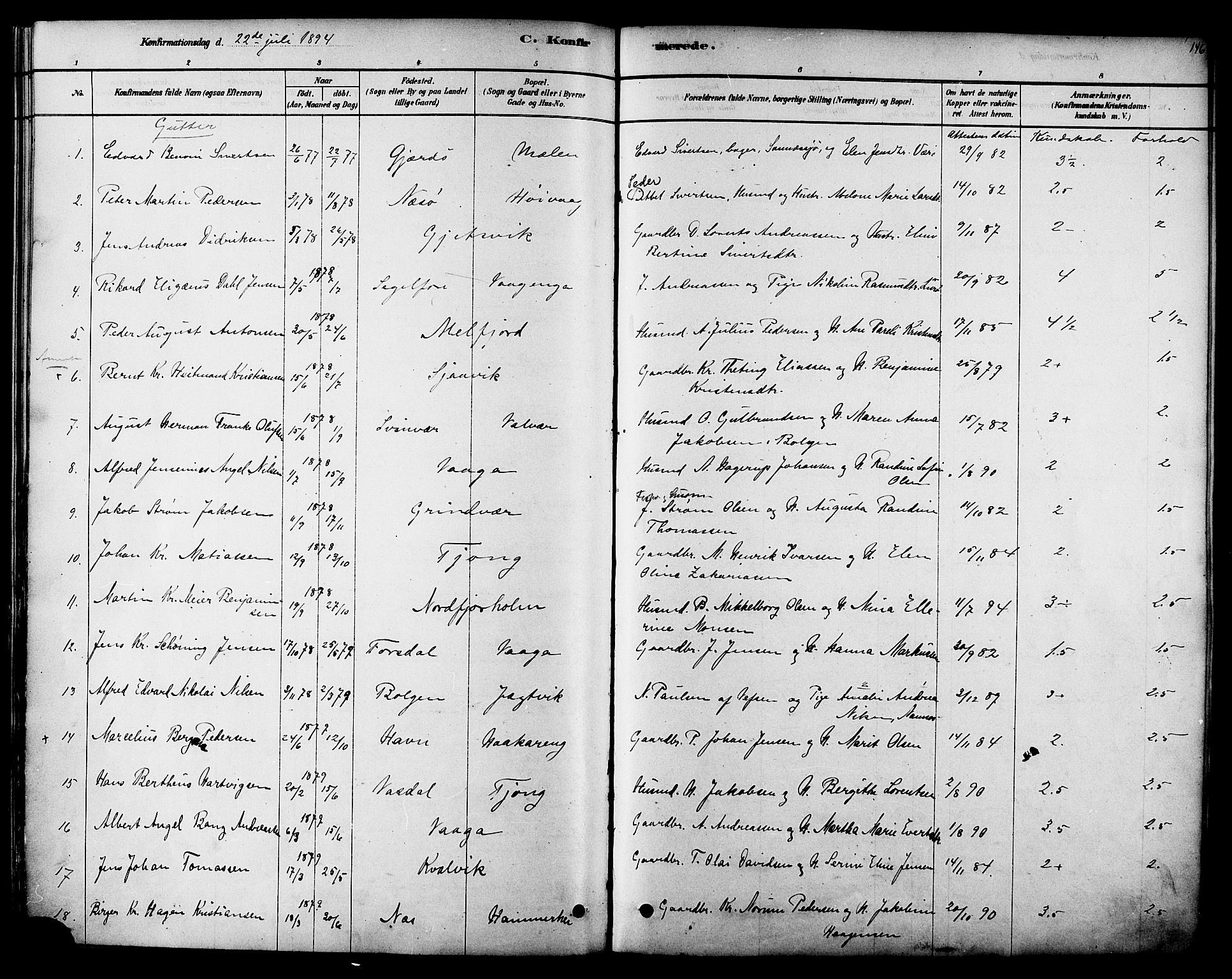 Ministerialprotokoller, klokkerbøker og fødselsregistre - Nordland, AV/SAT-A-1459/841/L0609: Ministerialbok nr. 841A12, 1878-1901, s. 146