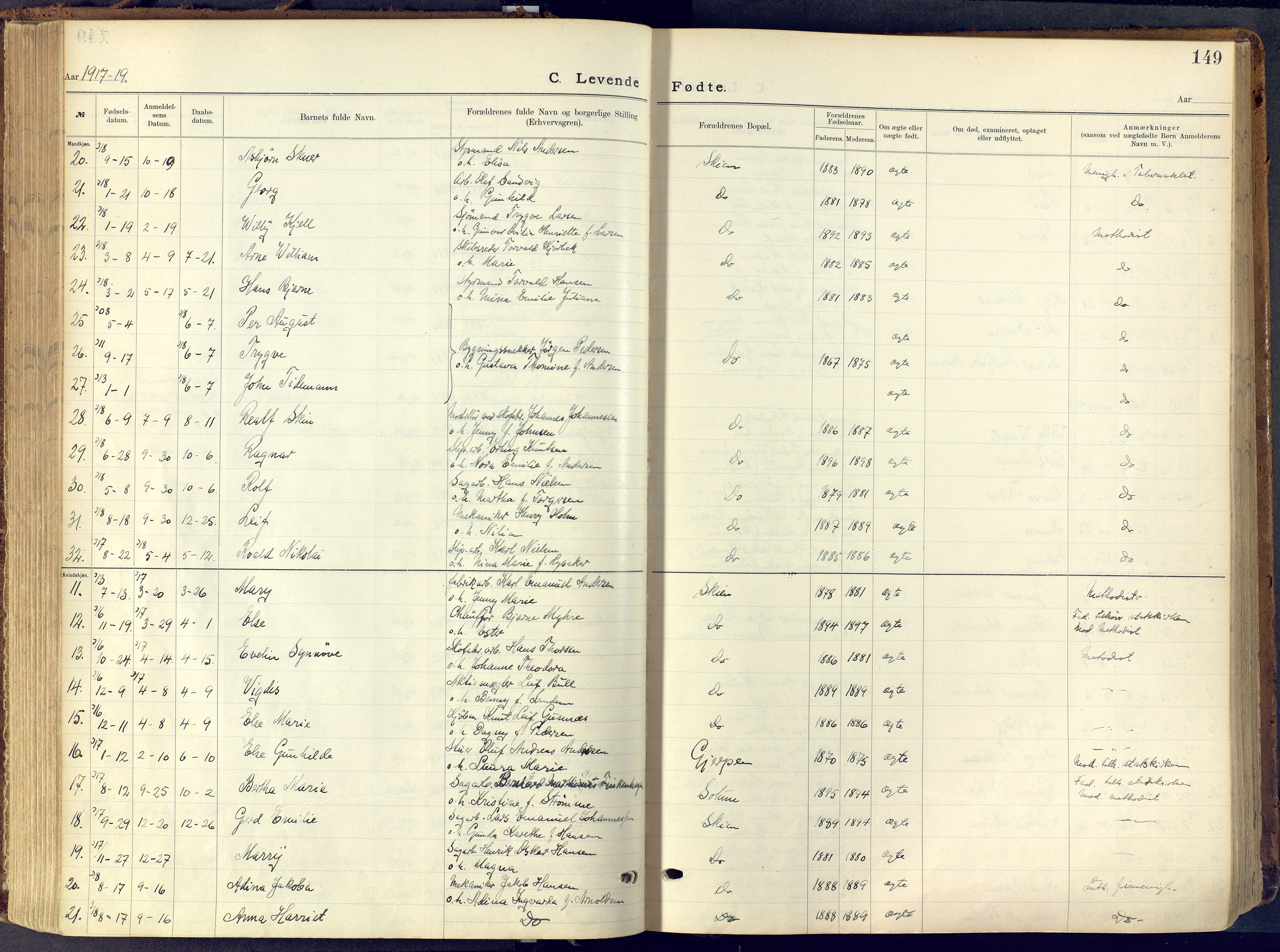 Skien kirkebøker, SAKO/A-302/F/Fa/L0013: Ministerialbok nr. 13, 1915-1921, s. 149