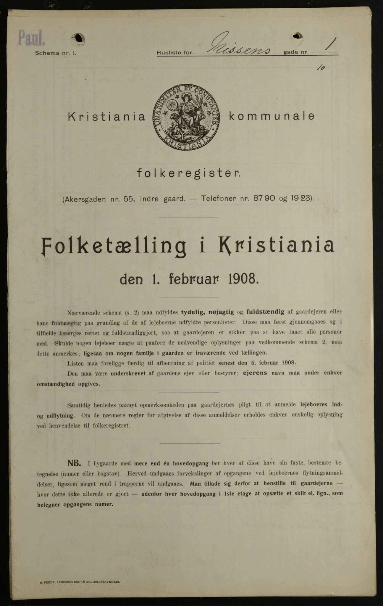 OBA, Kommunal folketelling 1.2.1908 for Kristiania kjøpstad, 1908, s. 63814