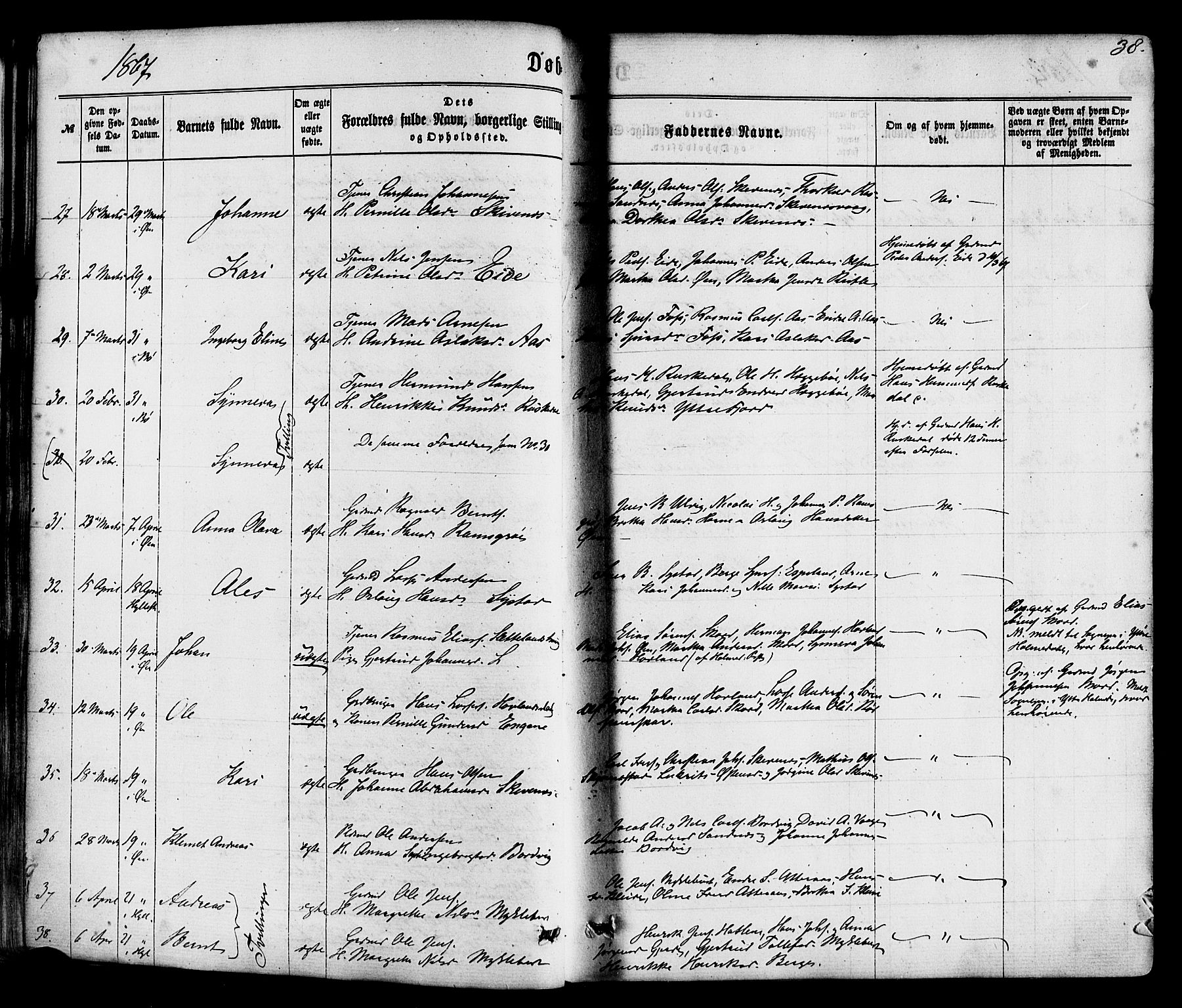 Hyllestad sokneprestembete, AV/SAB-A-80401: Ministerialbok nr. A 1, 1861-1886, s. 38