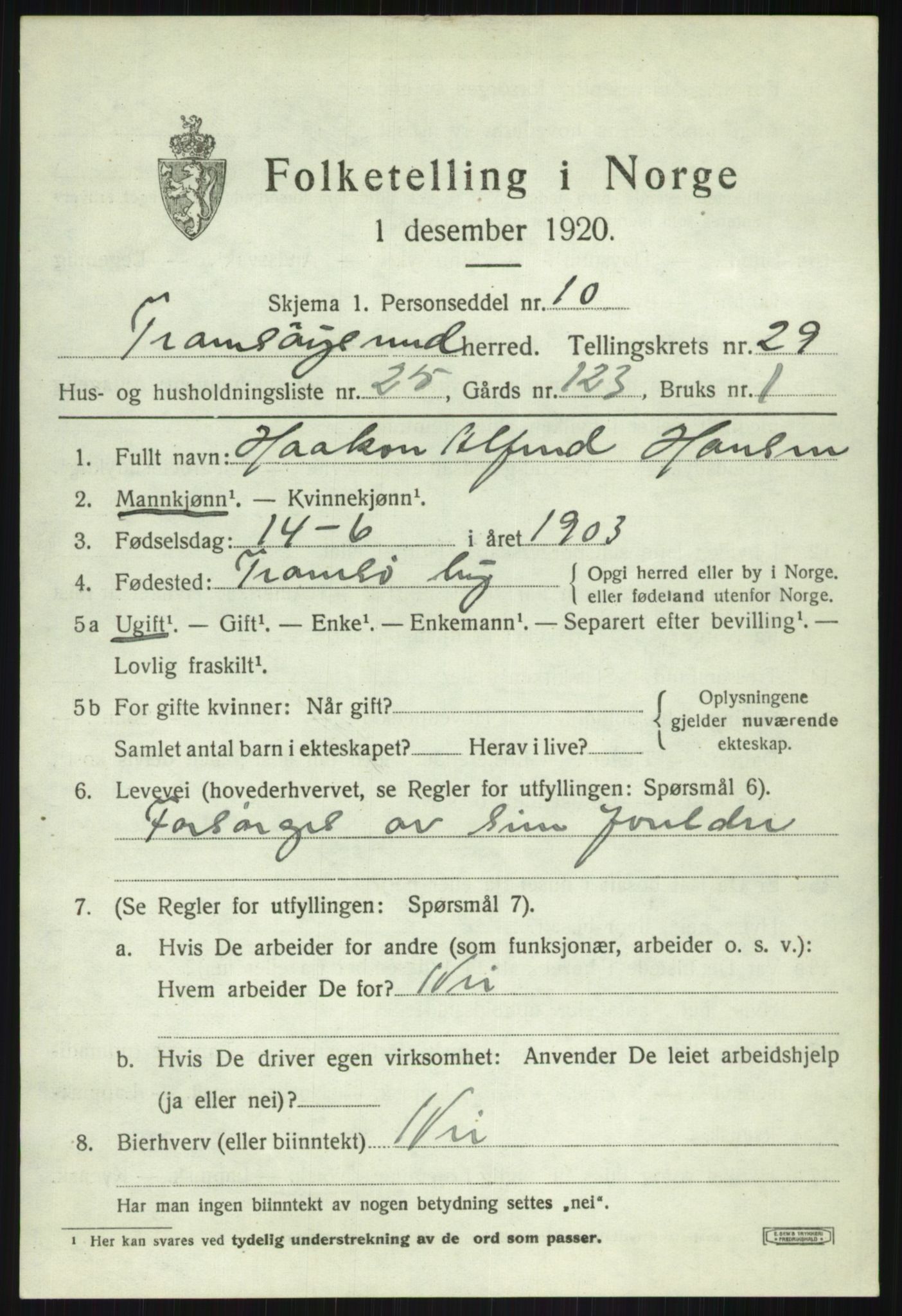 SATØ, Folketelling 1920 for 1934 Tromsøysund herred, 1920, s. 13654