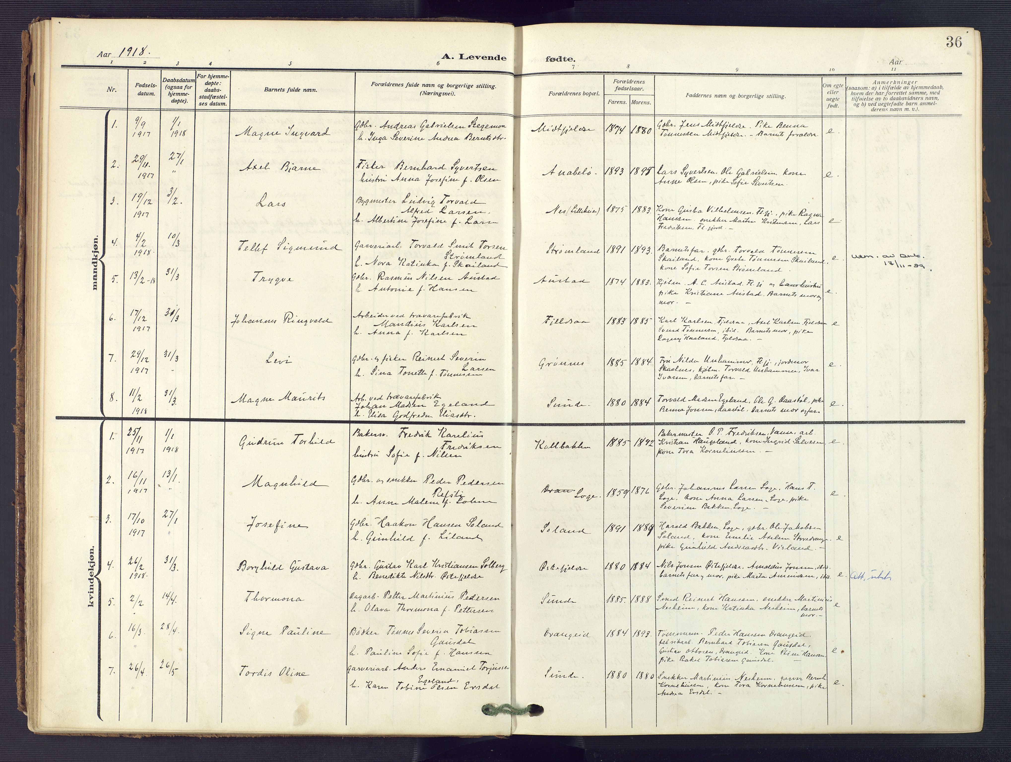 Flekkefjord sokneprestkontor, AV/SAK-1111-0012/F/Fa/Fac/L0010: Ministerialbok nr. A 10, 1910-1927, s. 36