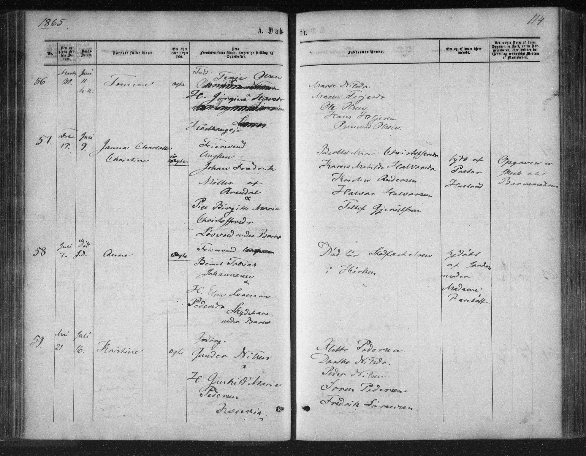 Tromøy sokneprestkontor, AV/SAK-1111-0041/F/Fa/L0007: Ministerialbok nr. A 7, 1864-1869, s. 114