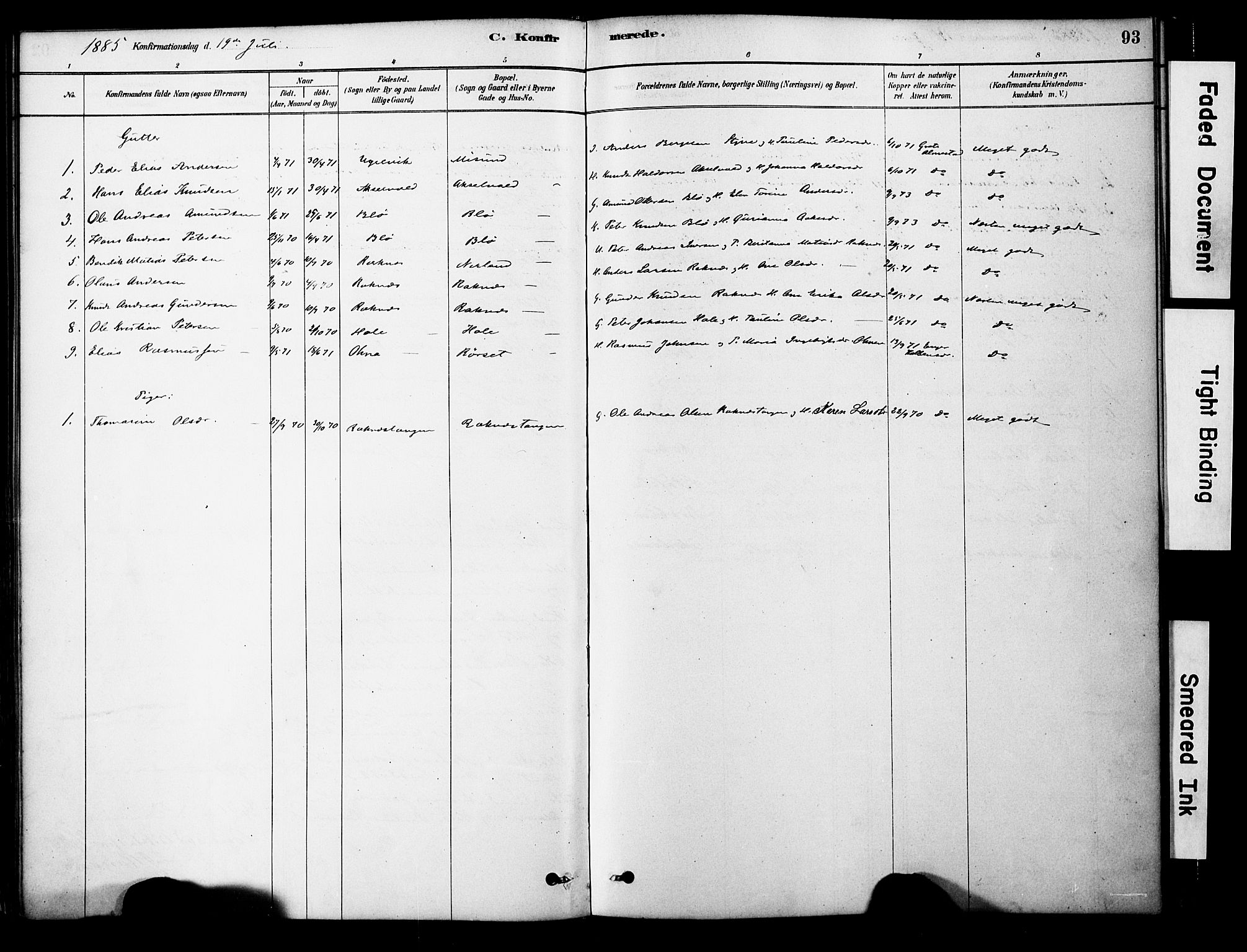 Ministerialprotokoller, klokkerbøker og fødselsregistre - Møre og Romsdal, AV/SAT-A-1454/563/L0736: Ministerialbok nr. 563A01, 1878-1903, s. 93